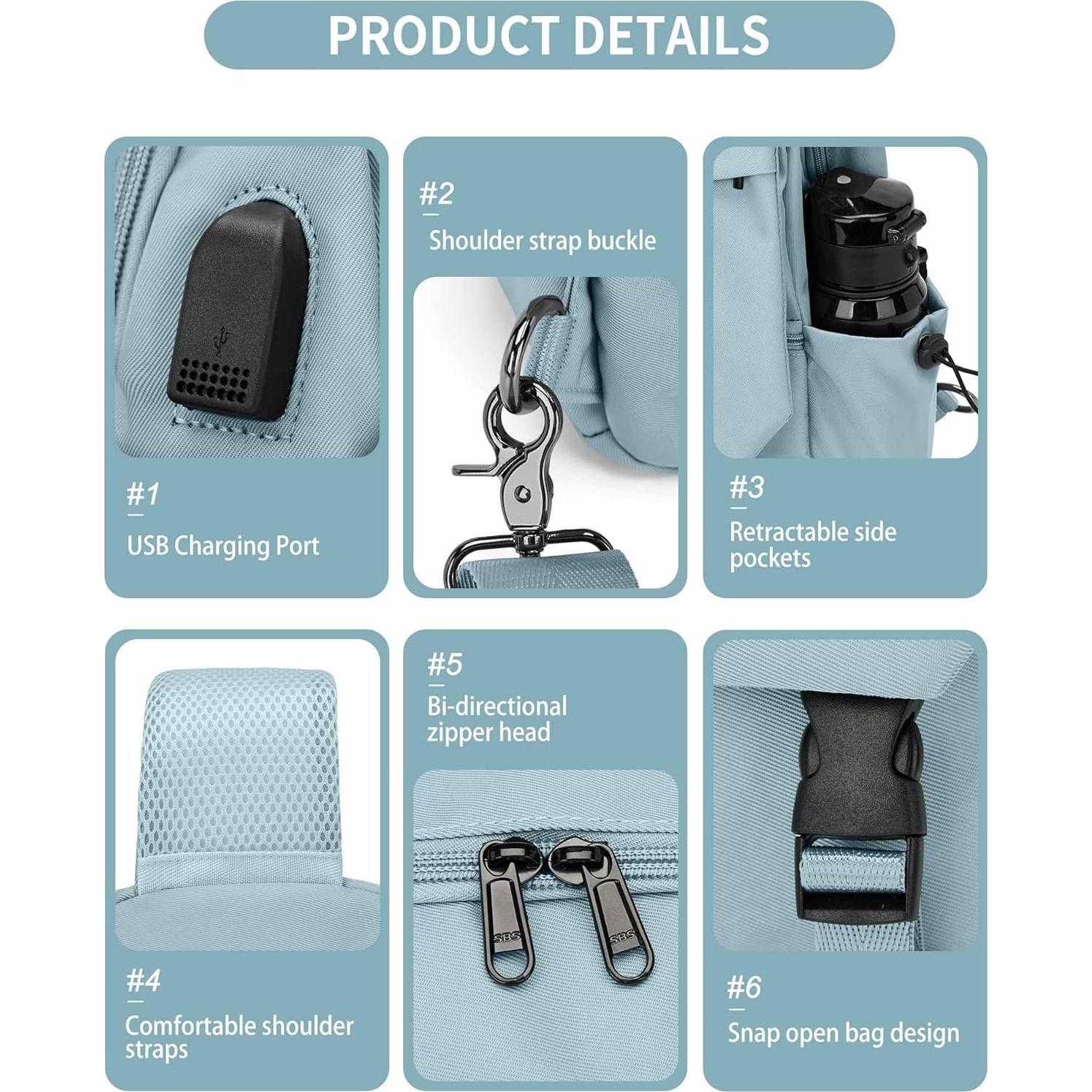 Mochila Cruzada Antirrobo SEAFEW Azul 34x19cm USB