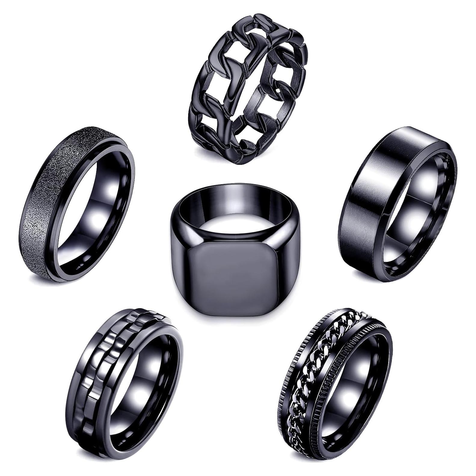 Conjunto de 6 Anillos de Acero Inoxidable LOWNOUR Unisex