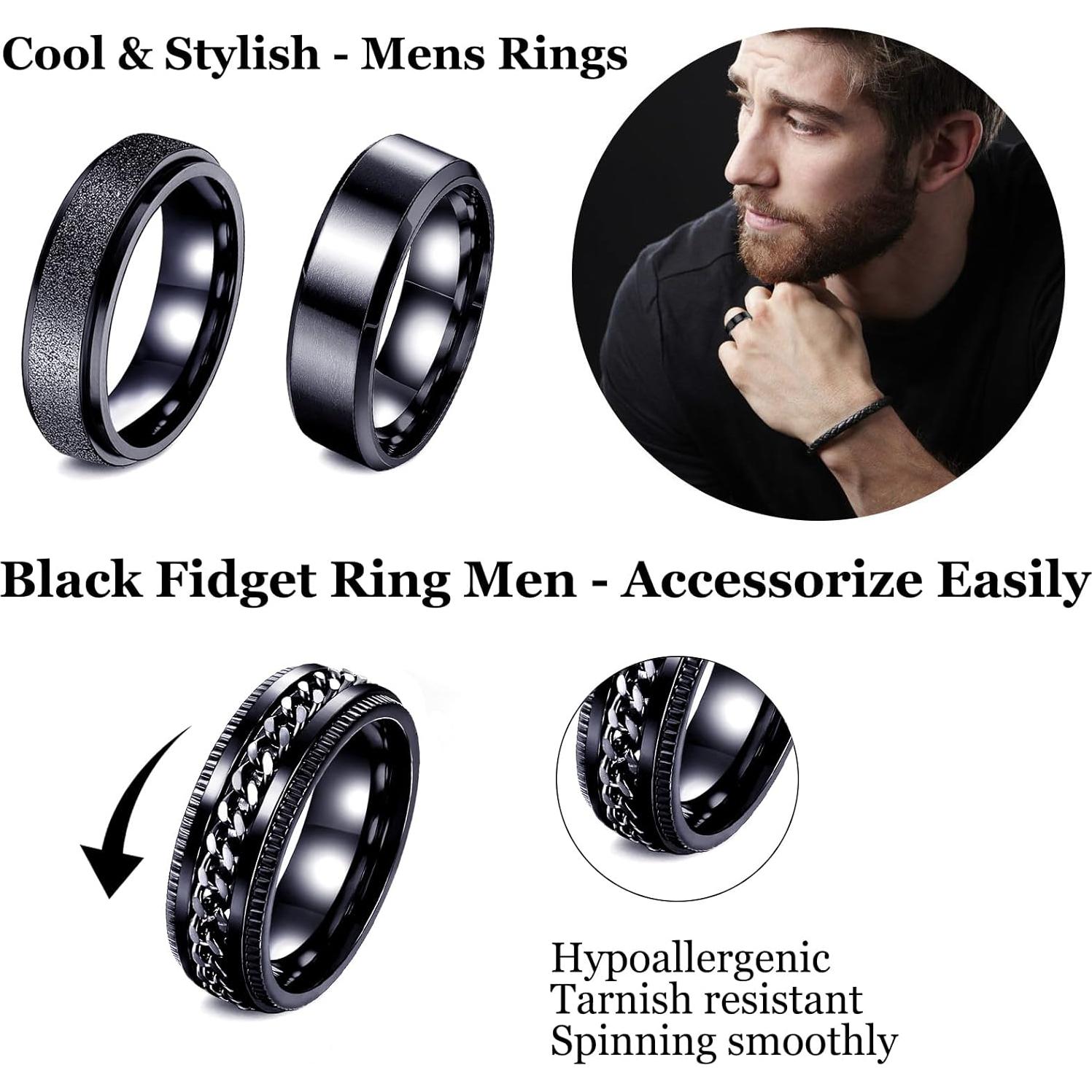 Conjunto de 6 Anillos de Acero Inoxidable LOWNOUR Unisex