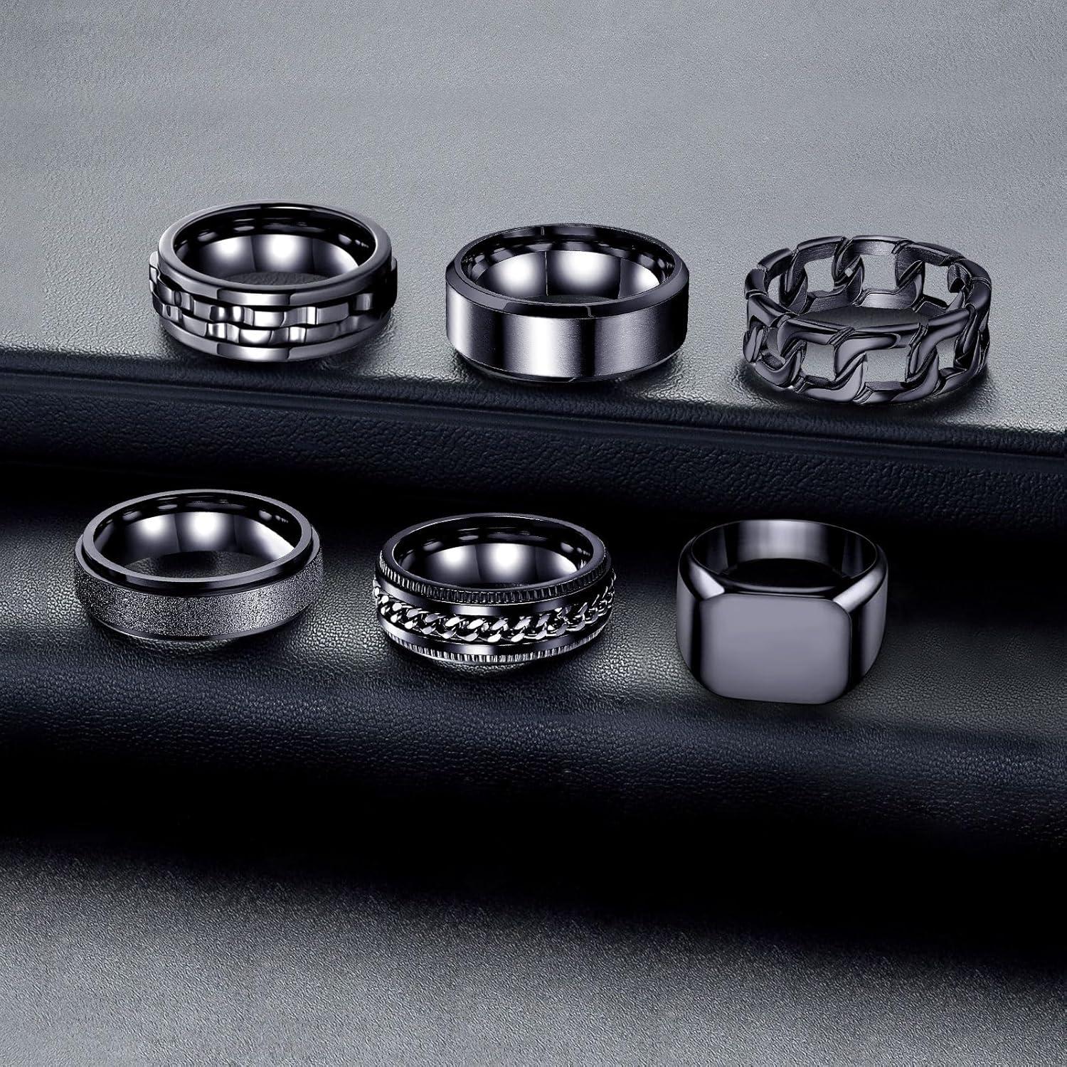 Conjunto de 6 Anillos de Acero Inoxidable LOWNOUR Unisex