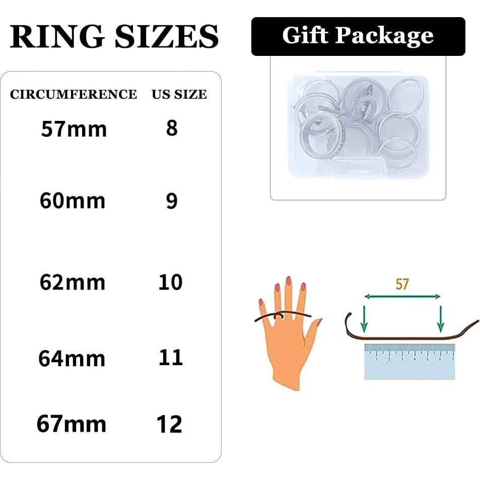 Conjunto de 6 Anillos de Acero Inoxidable LOWNOUR Unisex