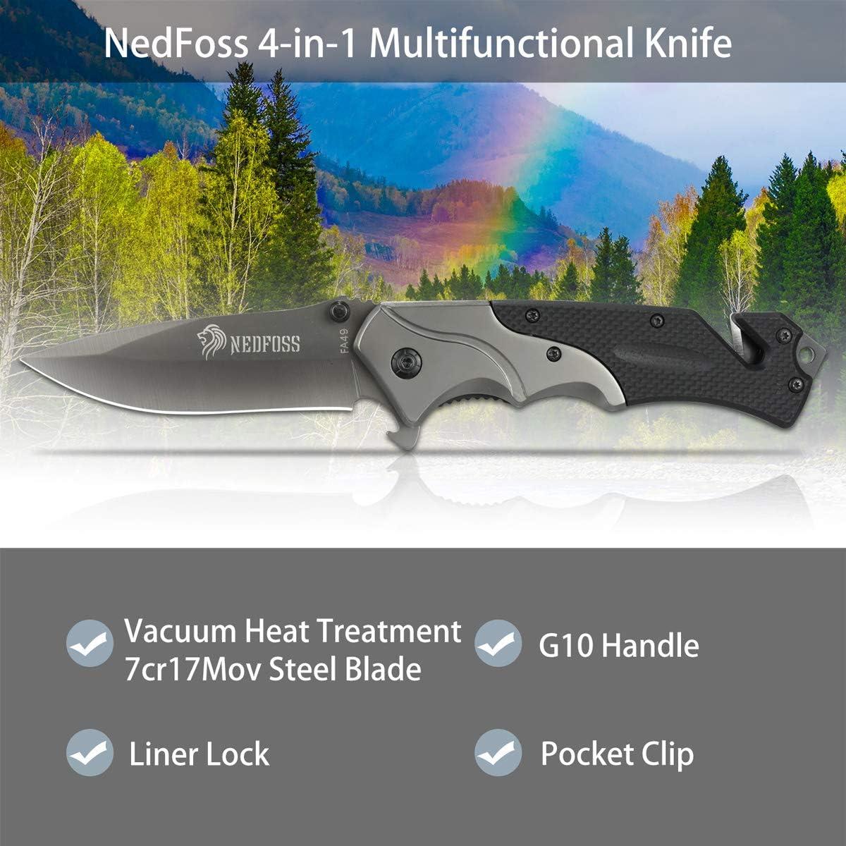 Navaja de bolsillo NedFoss FA49 4 en 1, cuchillo de supervivencia