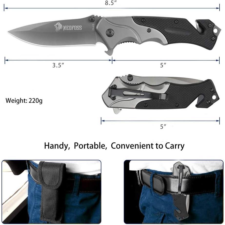 Navaja de bolsillo NedFoss FA49 4 en 1, cuchillo de supervivencia