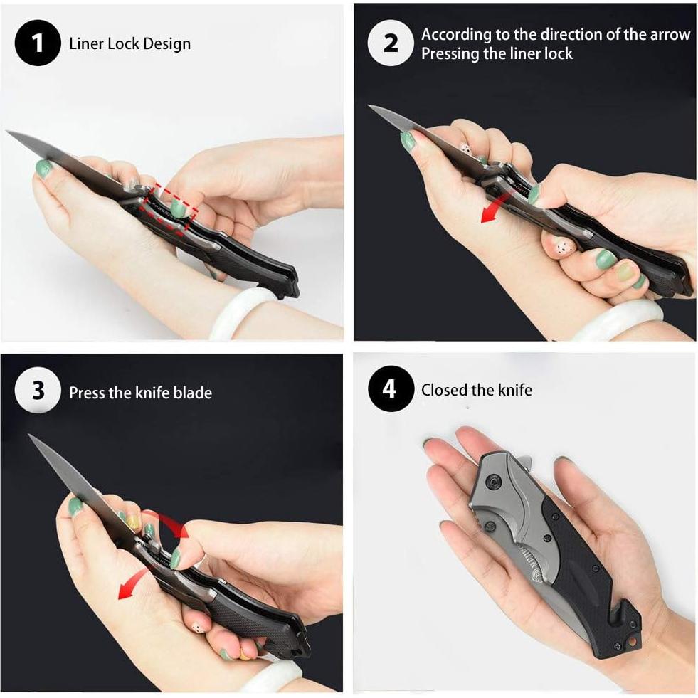 Navaja de bolsillo NedFoss FA49 4 en 1, cuchillo de supervivencia