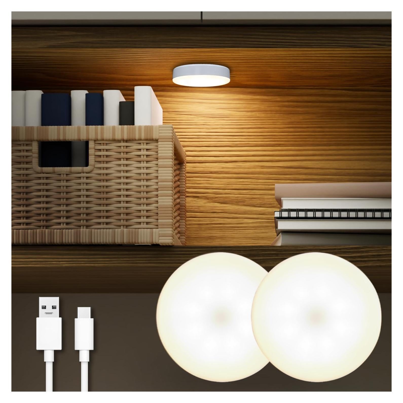 Luces Puck Recargables DAZZY DOT 2 Piezas Amarillo Cálido