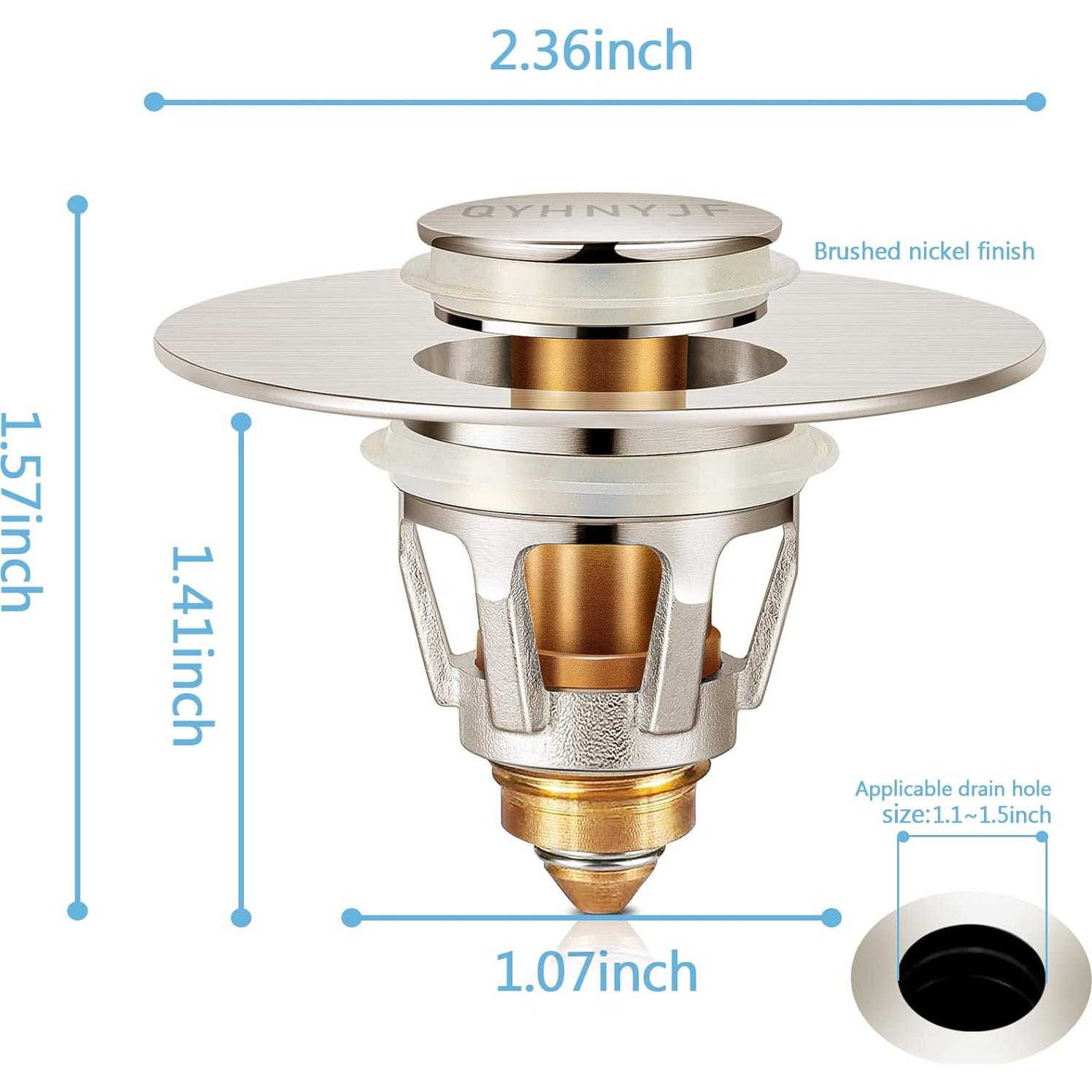 Tapón de Lavabo Universal QYHNYJF Niquelado Cepillado 2 en 1