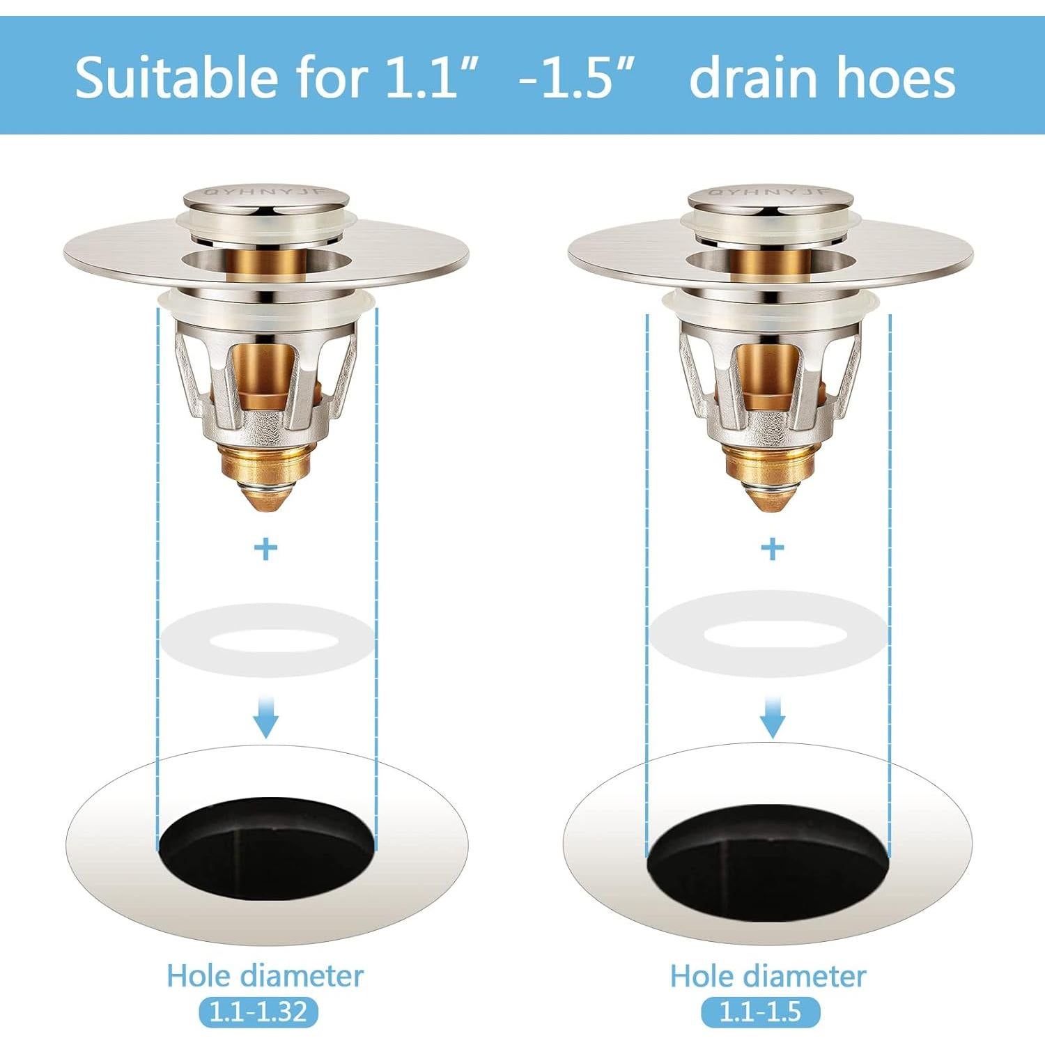 Tapón de Lavabo Universal QYHNYJF Niquelado Cepillado 2 en 1