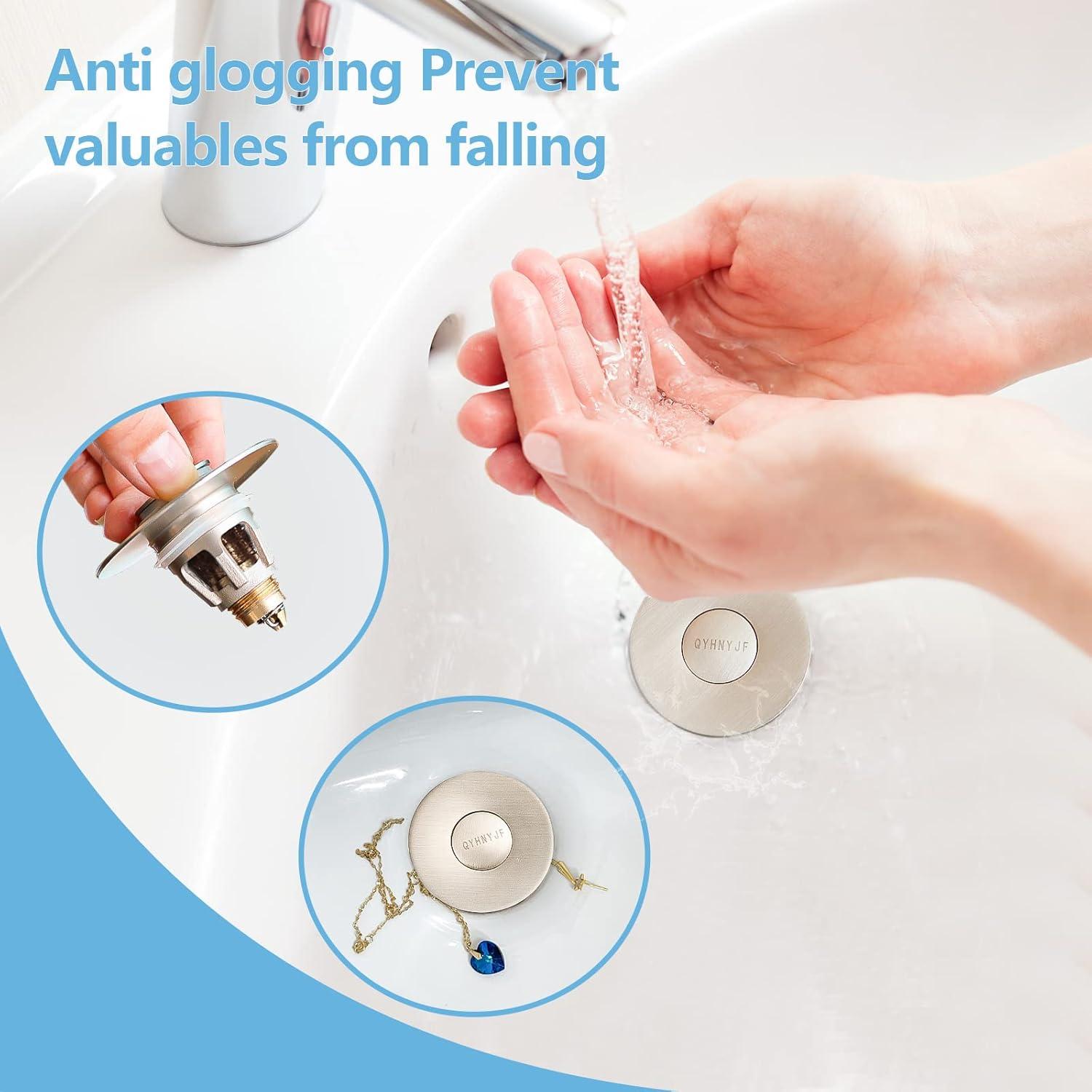 Tapón de Lavabo Universal QYHNYJF Niquelado Cepillado 2 en 1