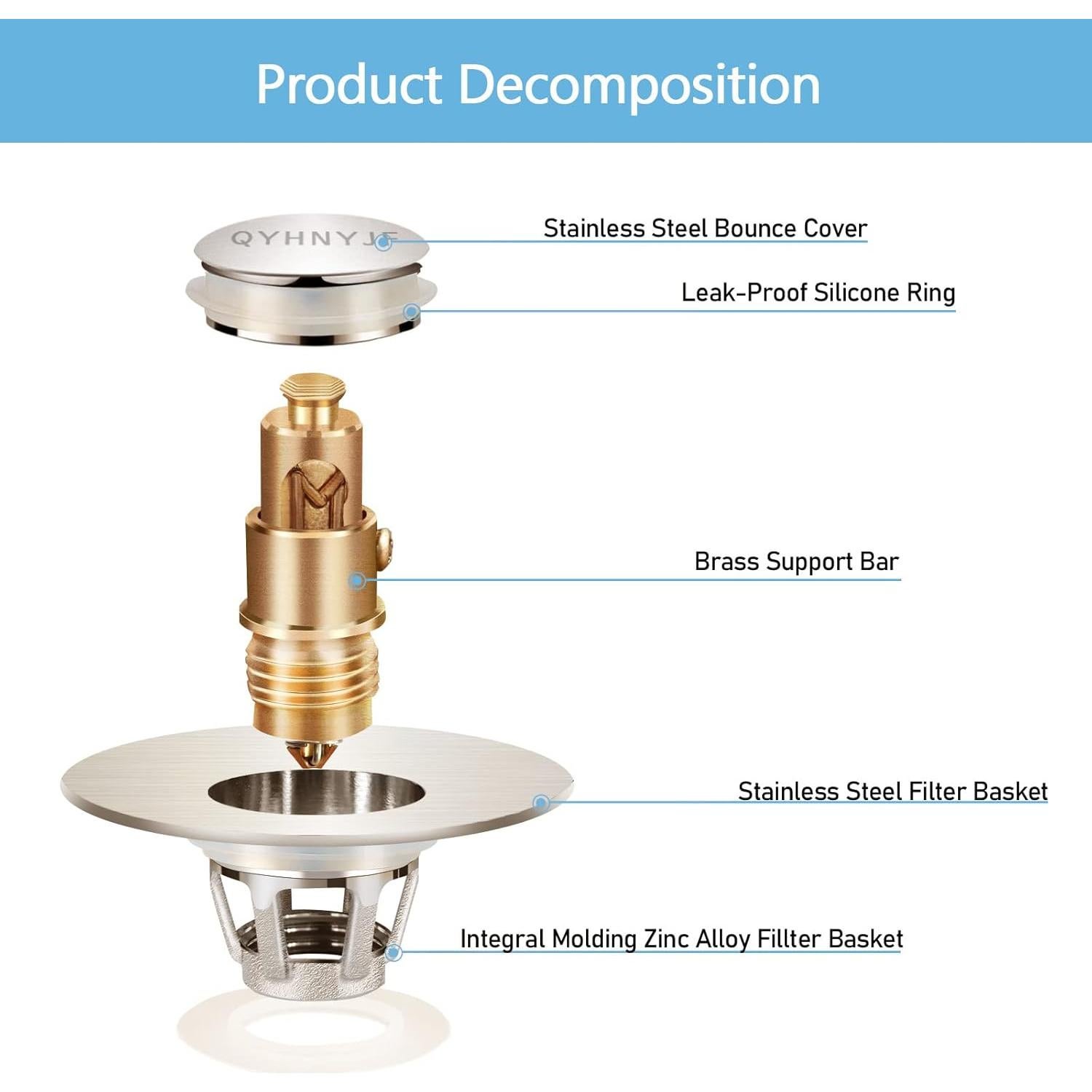 Tapón de Lavabo Universal QYHNYJF Niquelado Cepillado 2 en 1