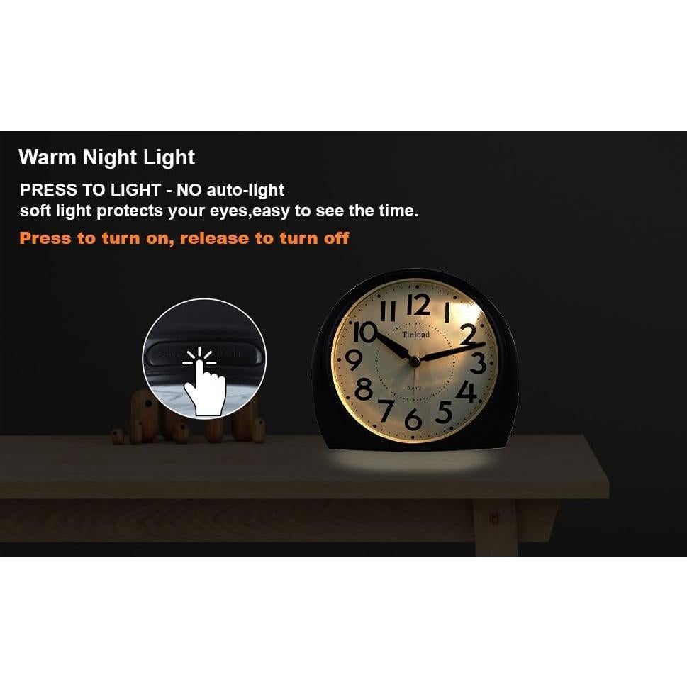 Reloj de Alarma Analógico Tinload 5.5" Silencioso Negro