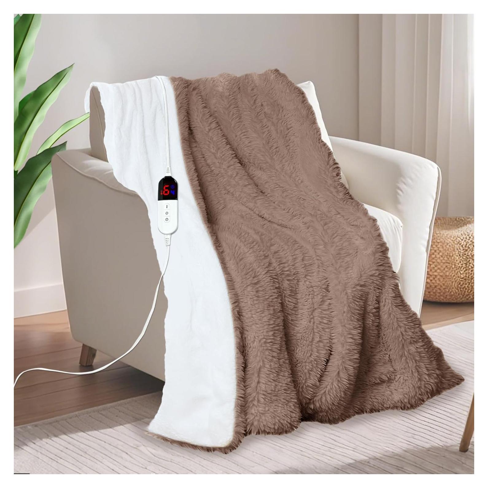 Manta eléctrica AEPINBH 127x152 cm piel sintética marrón