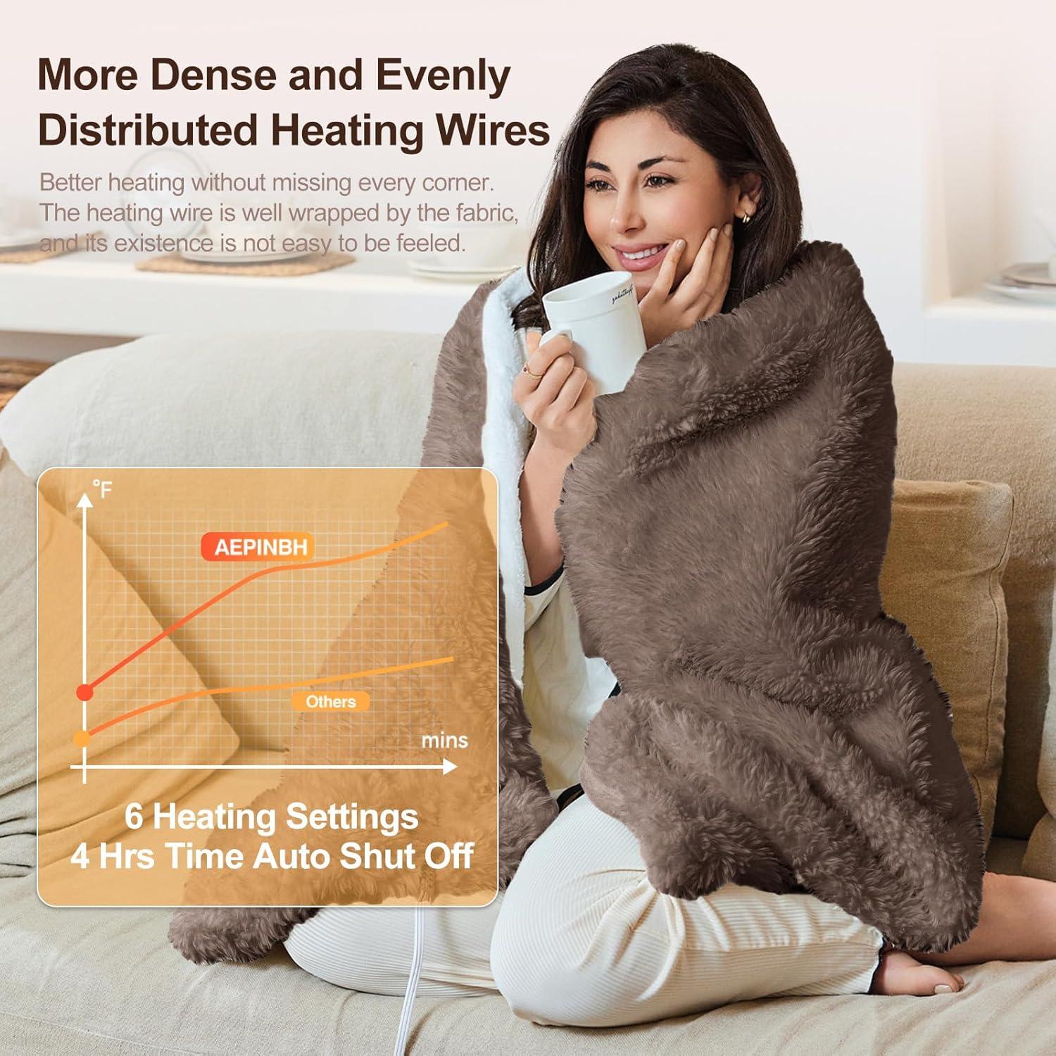 Manta eléctrica AEPINBH 127x152 cm piel sintética marrón