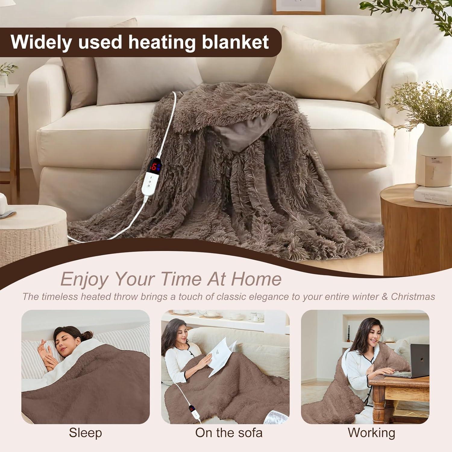 Manta eléctrica AEPINBH 127x152 cm piel sintética marrón