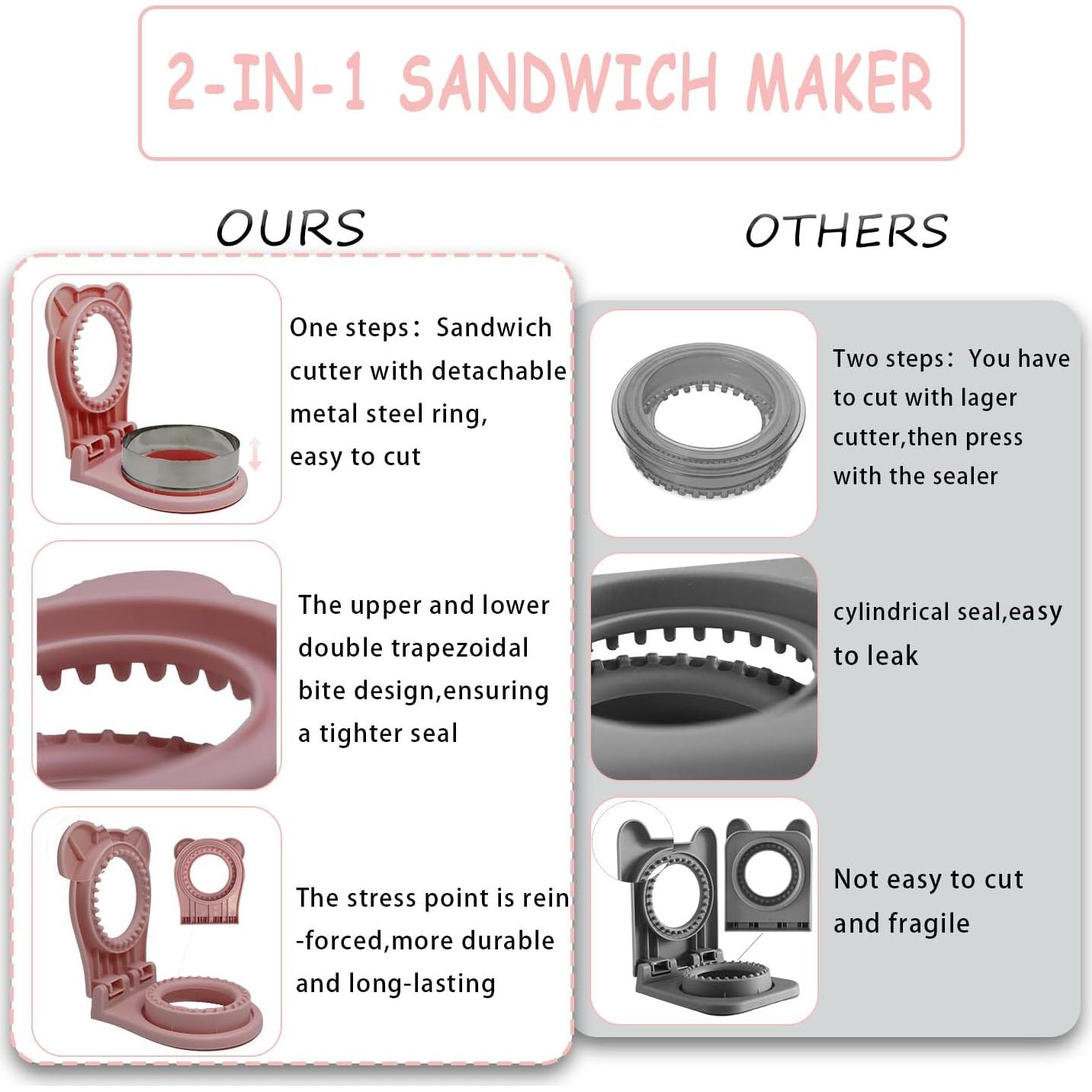 Cortador y Sellador de Sándwiches Bahtoiuy 2 Piezas Azul/Rosa