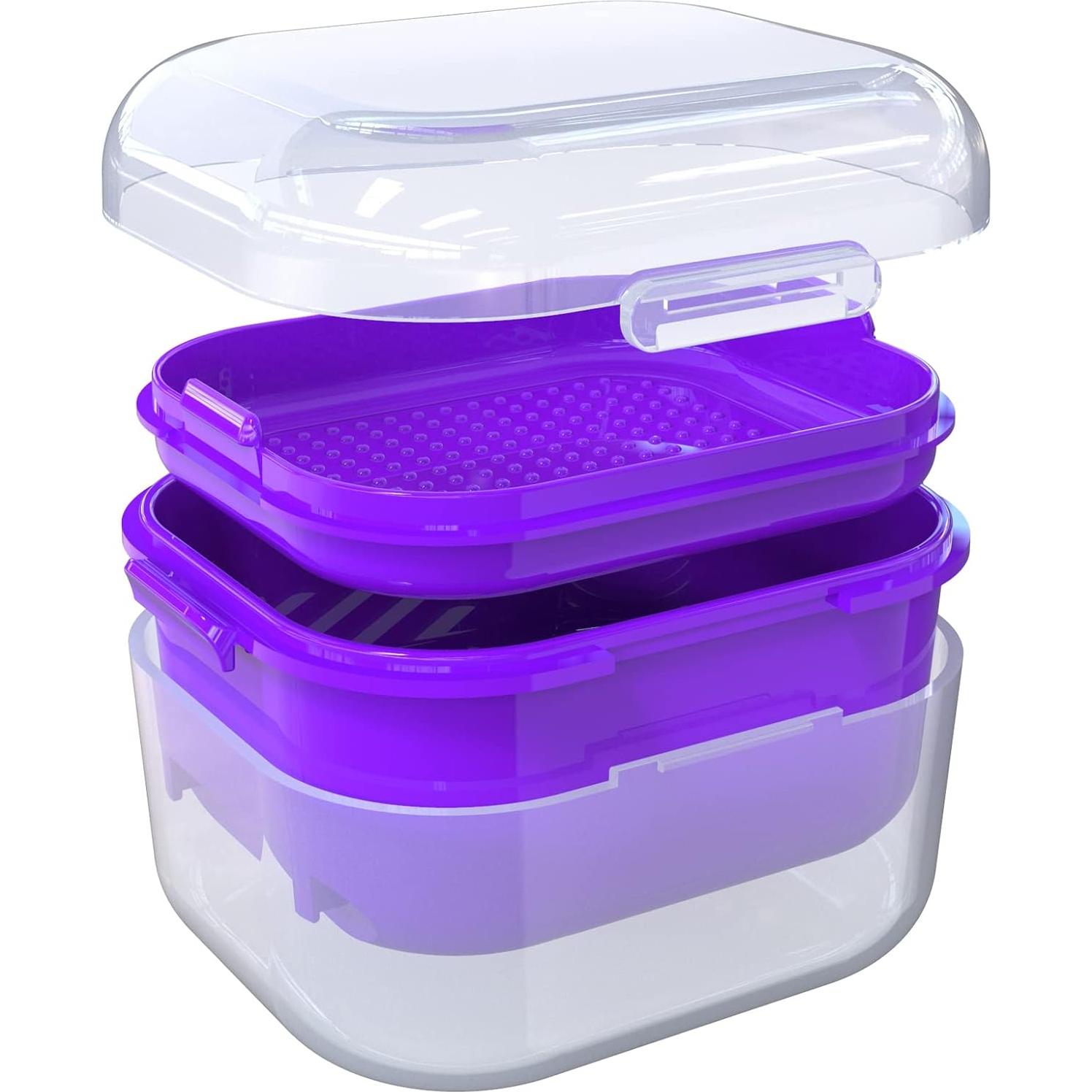 Estuche para Dentaduras ARGOMAX con Filtro y Bandeja Púrpura