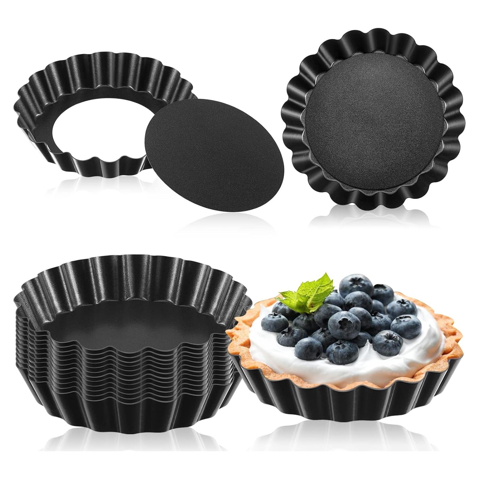 Mini Moldes para Tartas Tessco 16 Piezas Antiadherente 7.62 cm