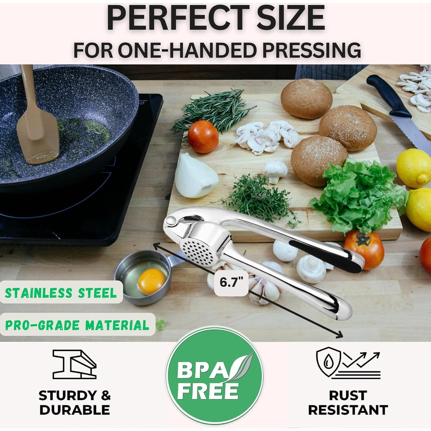 Juego de Prensa de Ajo CASA KITCHEN Acero Inoxidable 17 cm