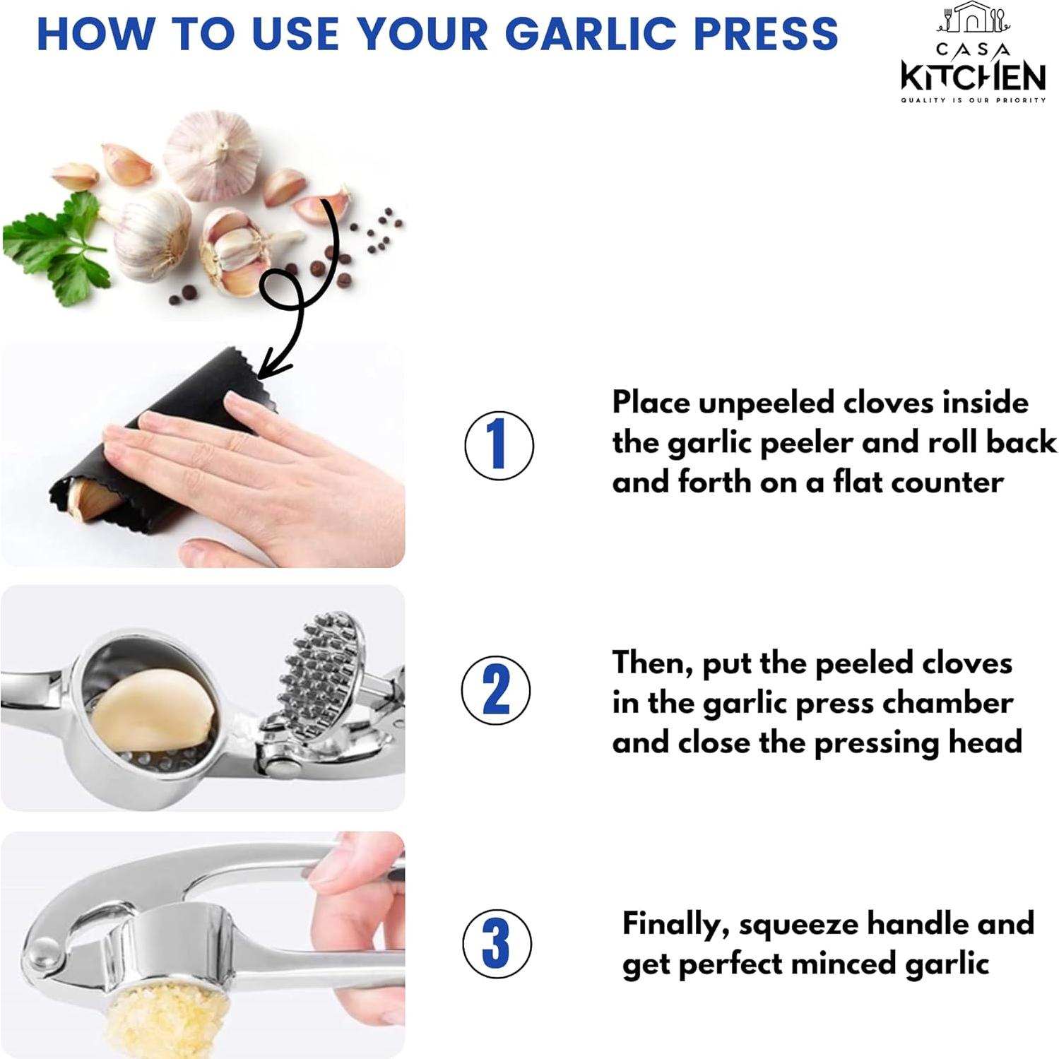 Juego de Prensa de Ajo CASA KITCHEN Acero Inoxidable 17 cm