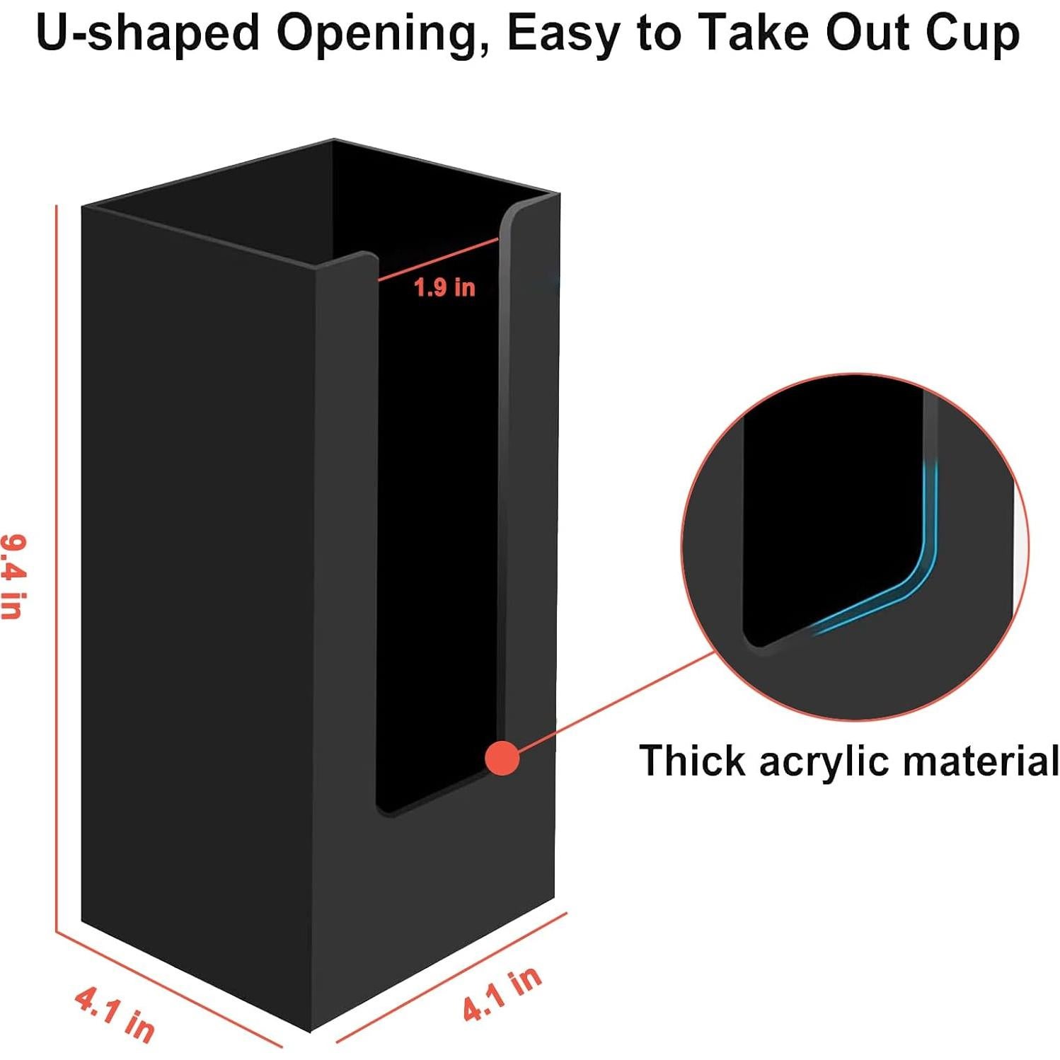 MYITYARD Coffee Cup Dispenser, Cup and Lid Organizer fits 5 to 16 oz Disposable Paper & Plastic Cups, Acrylic Cup Holder for Table Countertop, Black