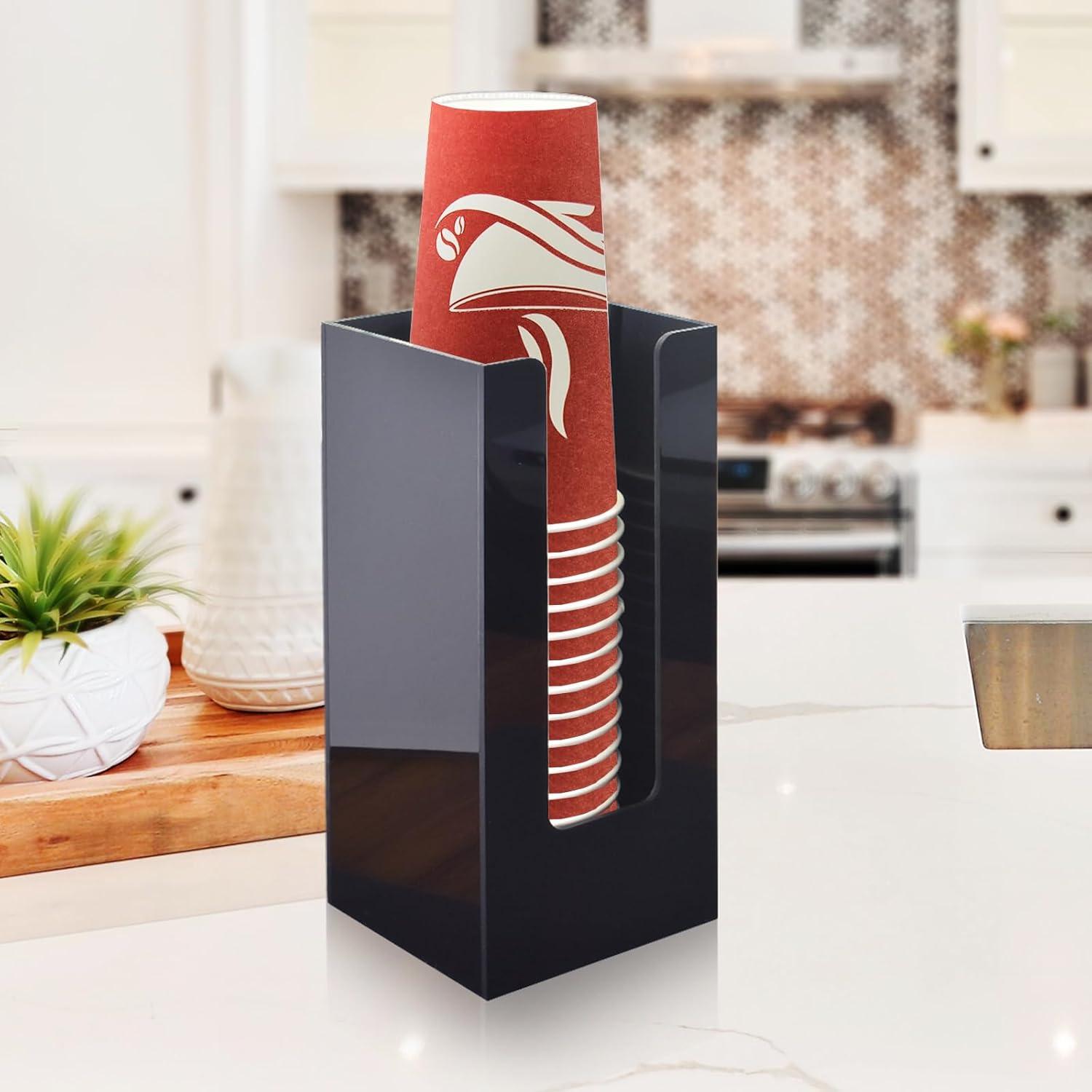MYITYARD Coffee Cup Dispenser, Cup and Lid Organizer fits 5 to 16 oz Disposable Paper & Plastic Cups, Acrylic Cup Holder for Table Countertop, Black
