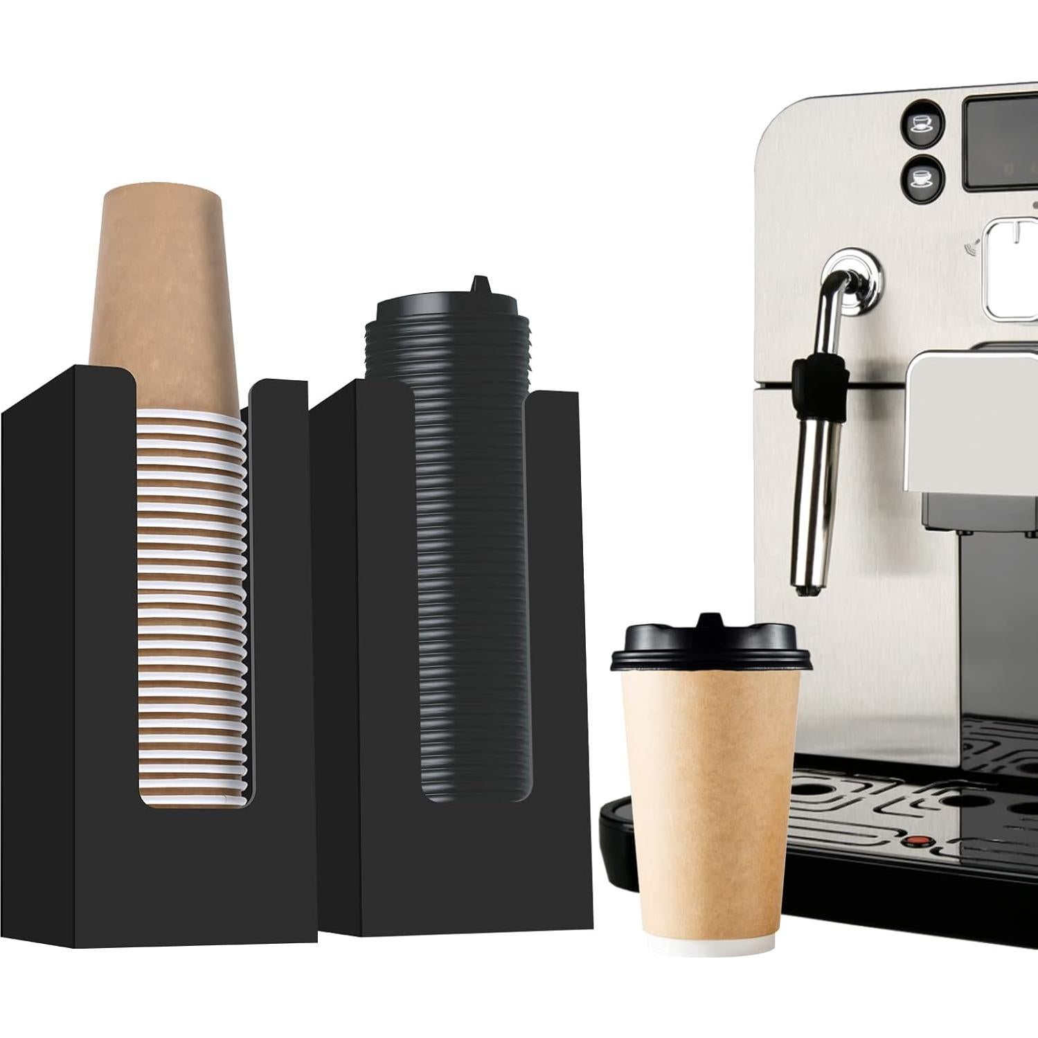 MYITYARD Coffee Cup Dispenser, Cup and Lid Organizer fits 5 to 16 oz Disposable Paper & Plastic Cups, Acrylic Cup Holder for Table Countertop, Black
