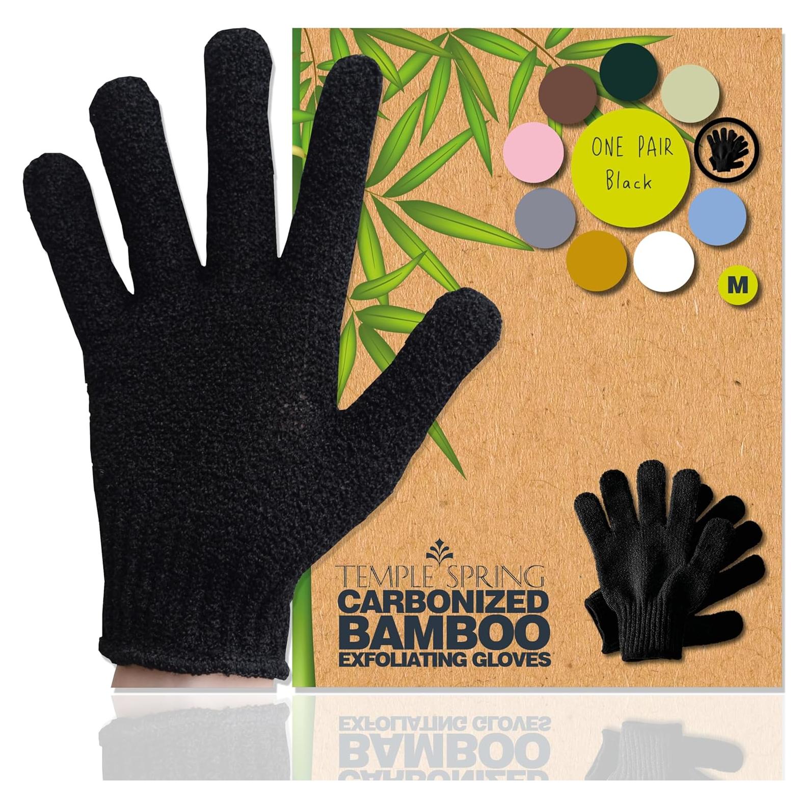 Temple Spring Exfoliating Glove, Rayon Bamboo Exfoliating Body Scrubber, Loofah Washcloth, Exfoliate Loofa Shower Scrubber, Body Exfoliator Scrub, Shower Loofah Bath Sponge - Black