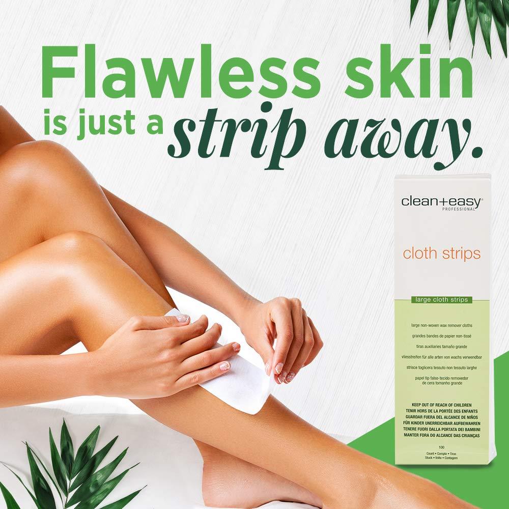 Clean + Easy Cloth Wax Strips – Non-Woven Wax Strips for Hair Removal, Salon and At-Home Use for Face, Legs & Body, 3”x9”, 100 Count