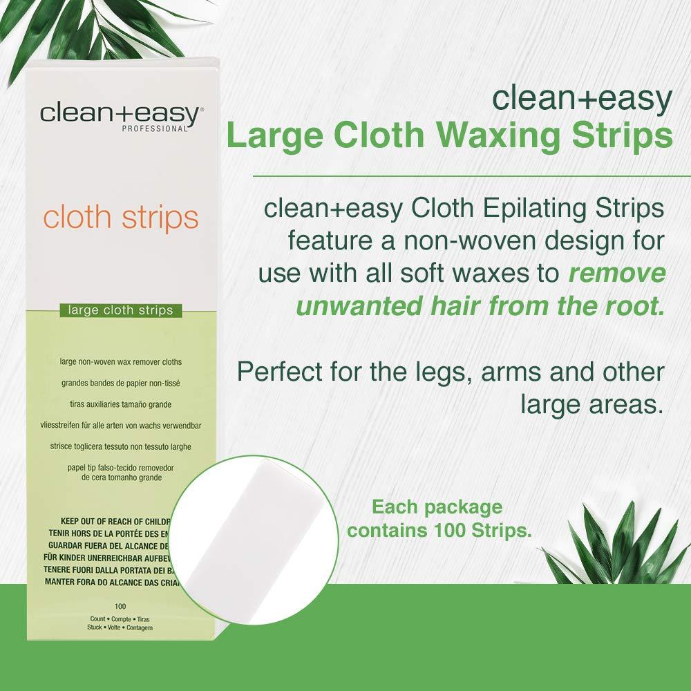 Clean + Easy Cloth Wax Strips – Non-Woven Wax Strips for Hair Removal, Salon and At-Home Use for Face, Legs & Body, 3”x9”, 100 Count