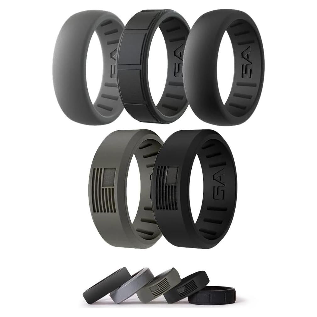 Anillo de Silicona S A para Hombres - 5 Pack Clásico Militar