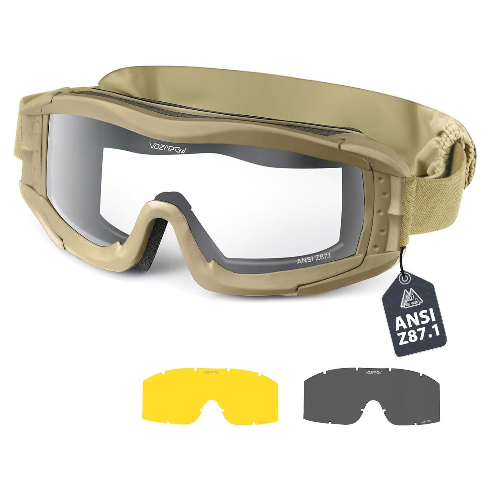 Gafas de Airsoft VOZAPOW con Lentes Intercambiables Anti Niebla