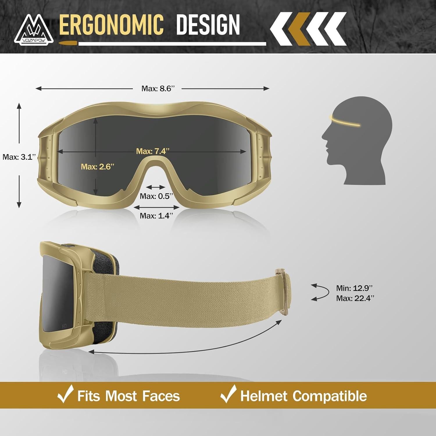Gafas de Airsoft VOZAPOW con Lentes Intercambiables Anti Niebla
