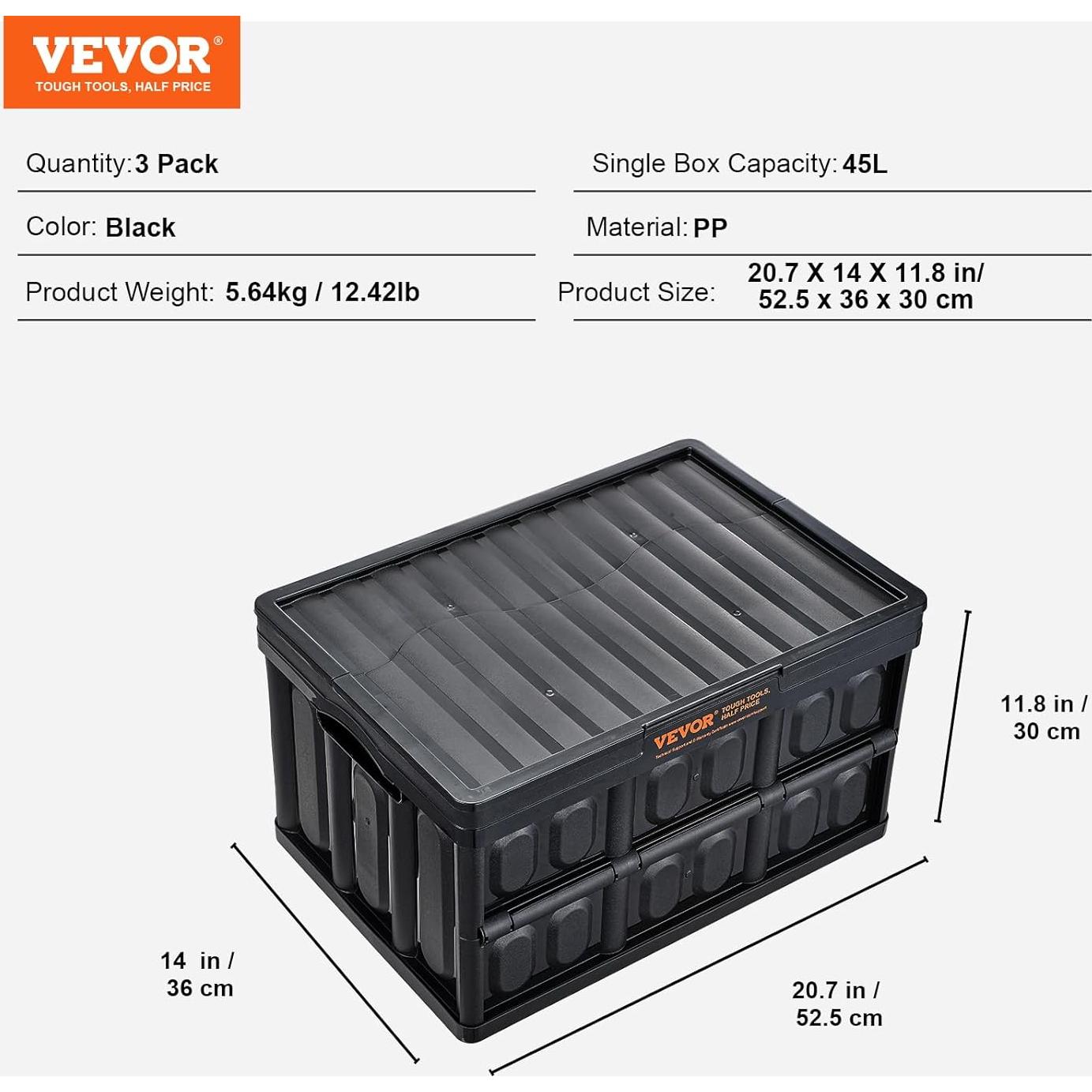 Contenedor de Almacenamiento Plegable VEVOR 45L - 3 Paquetes