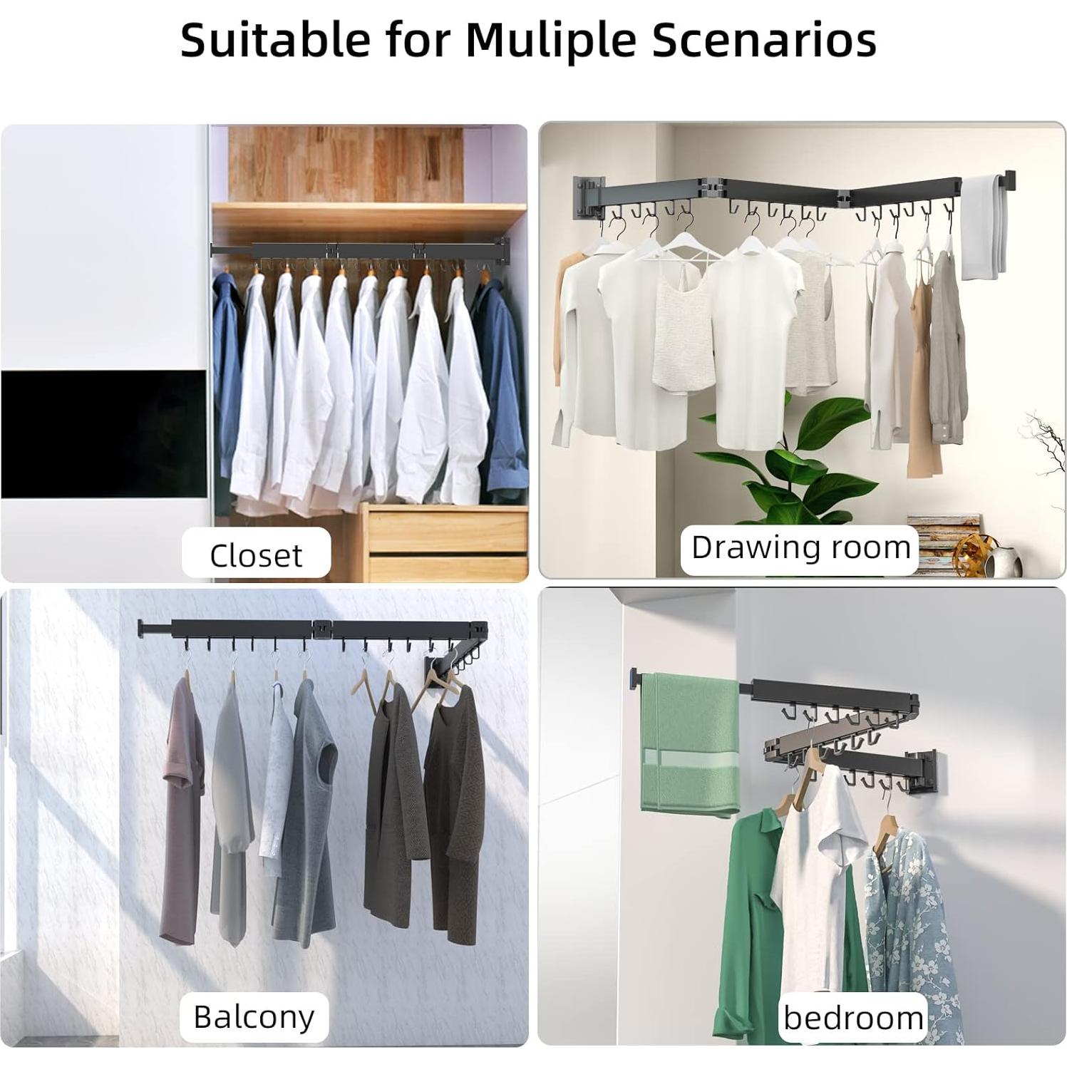 Soporte de Ropa Plegable Montado en Pared Kelisiting - Negro