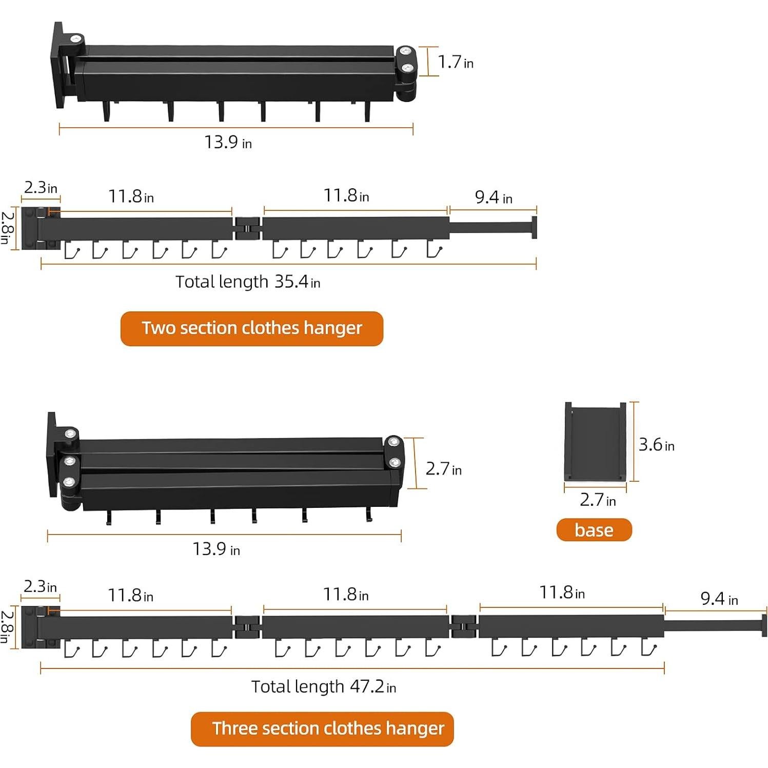 Soporte de Ropa Plegable Montado en Pared Kelisiting - Negro
