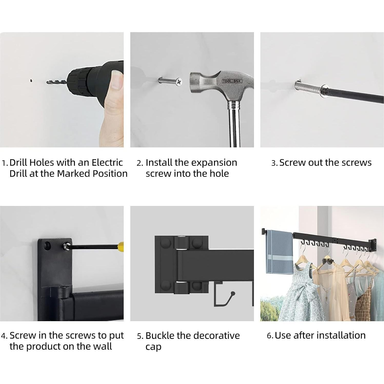 Soporte de Ropa Plegable Montado en Pared Kelisiting - Negro