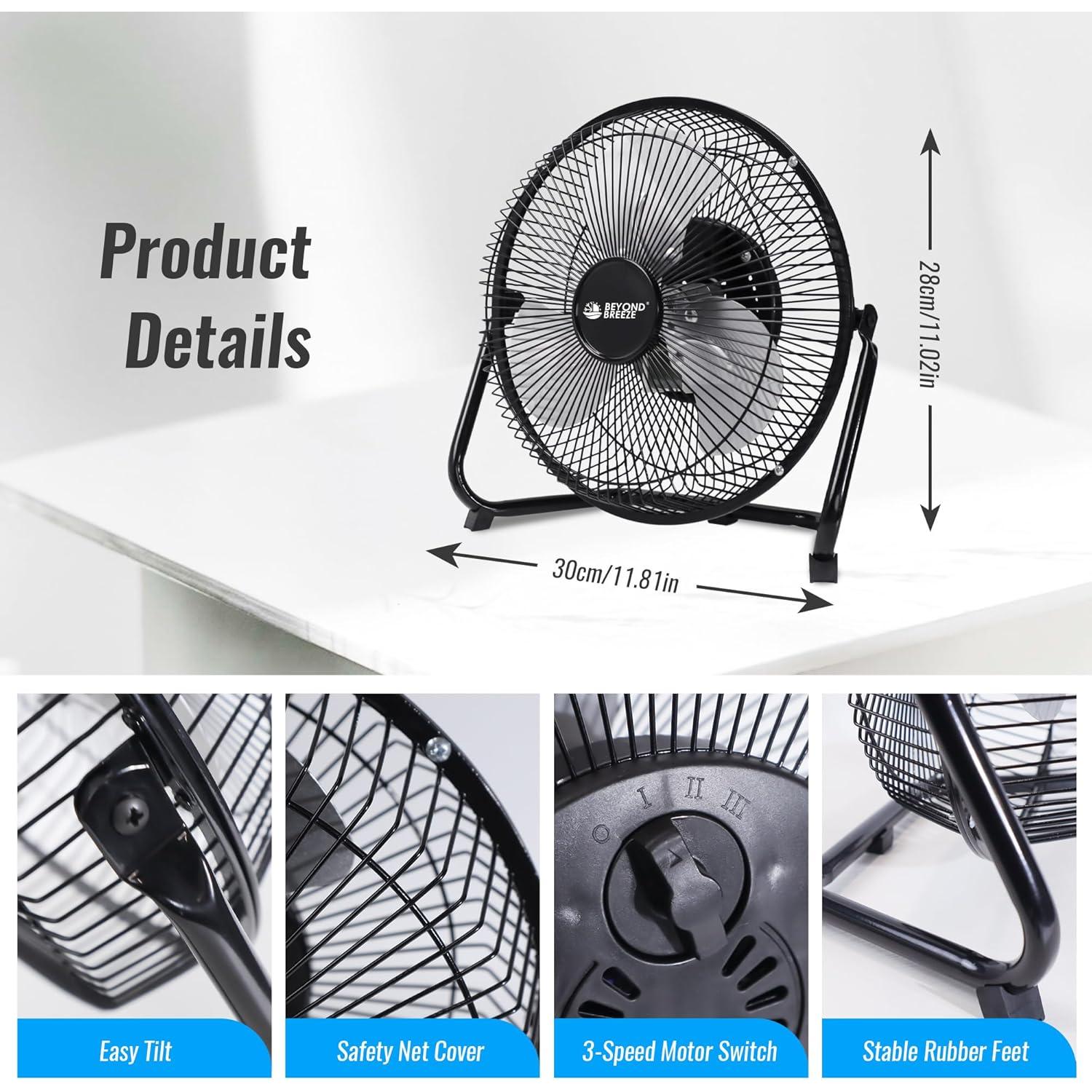 Ventilador de Piso BEYOND BREEZE 23 cm 3 Velocidades Ajustable