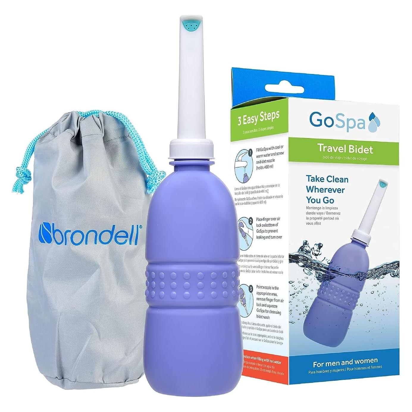 Brondell GoSpa Travel Bidet GS-70 Easy-to-use Portable Bidet with Convenient Nozzle Storage, Travel Bag, 400 ml Capacity, and Angled Nozzle Spray