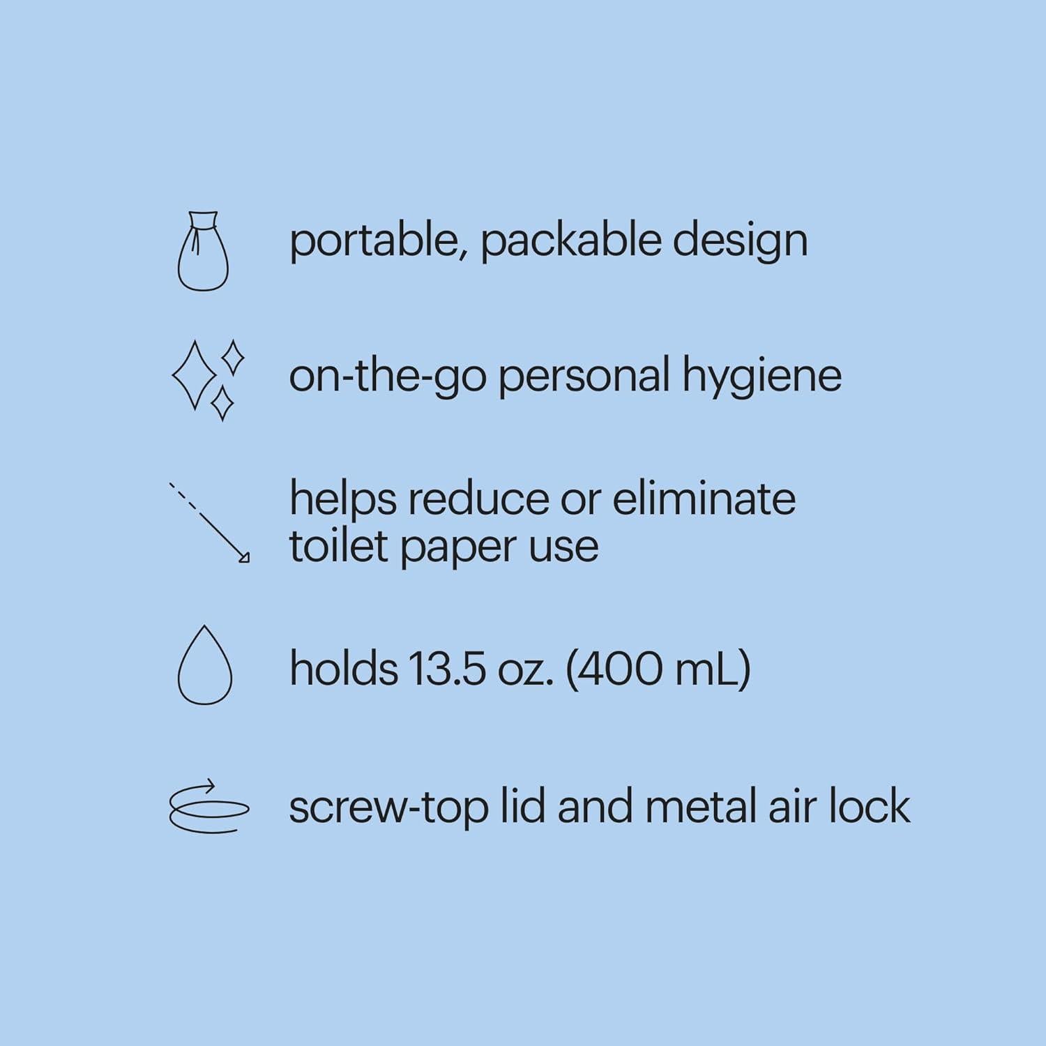 Brondell GoSpa Travel Bidet GS-70 Easy-to-use Portable Bidet with Convenient Nozzle Storage, Travel Bag, 400 ml Capacity, and Angled Nozzle Spray