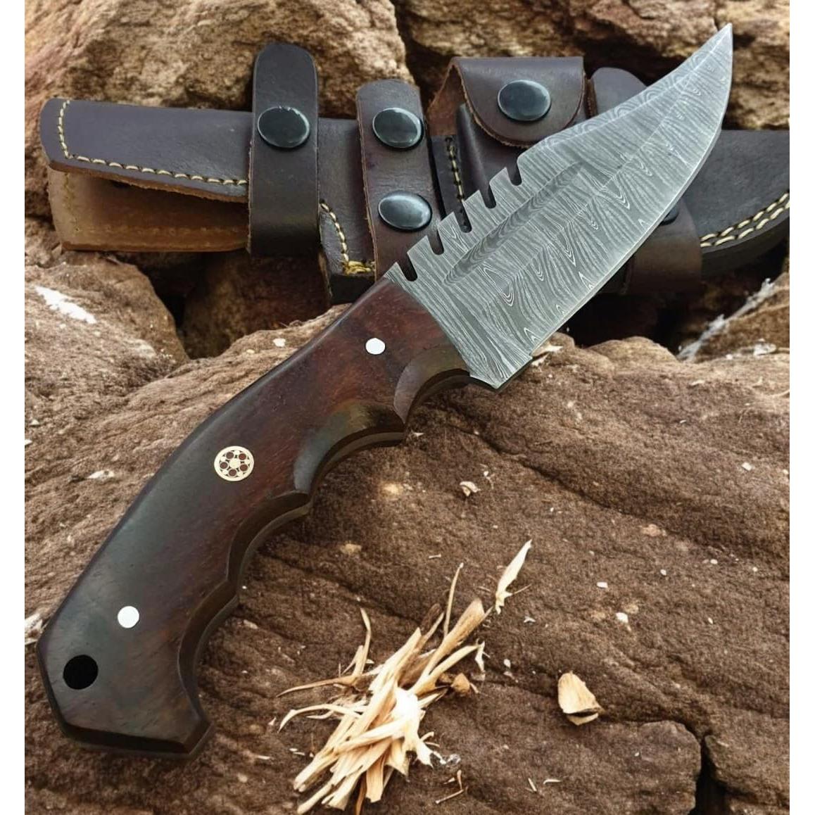 Cuchillo Táctico Poshland TR-042 Acero Damasco Mango Madera