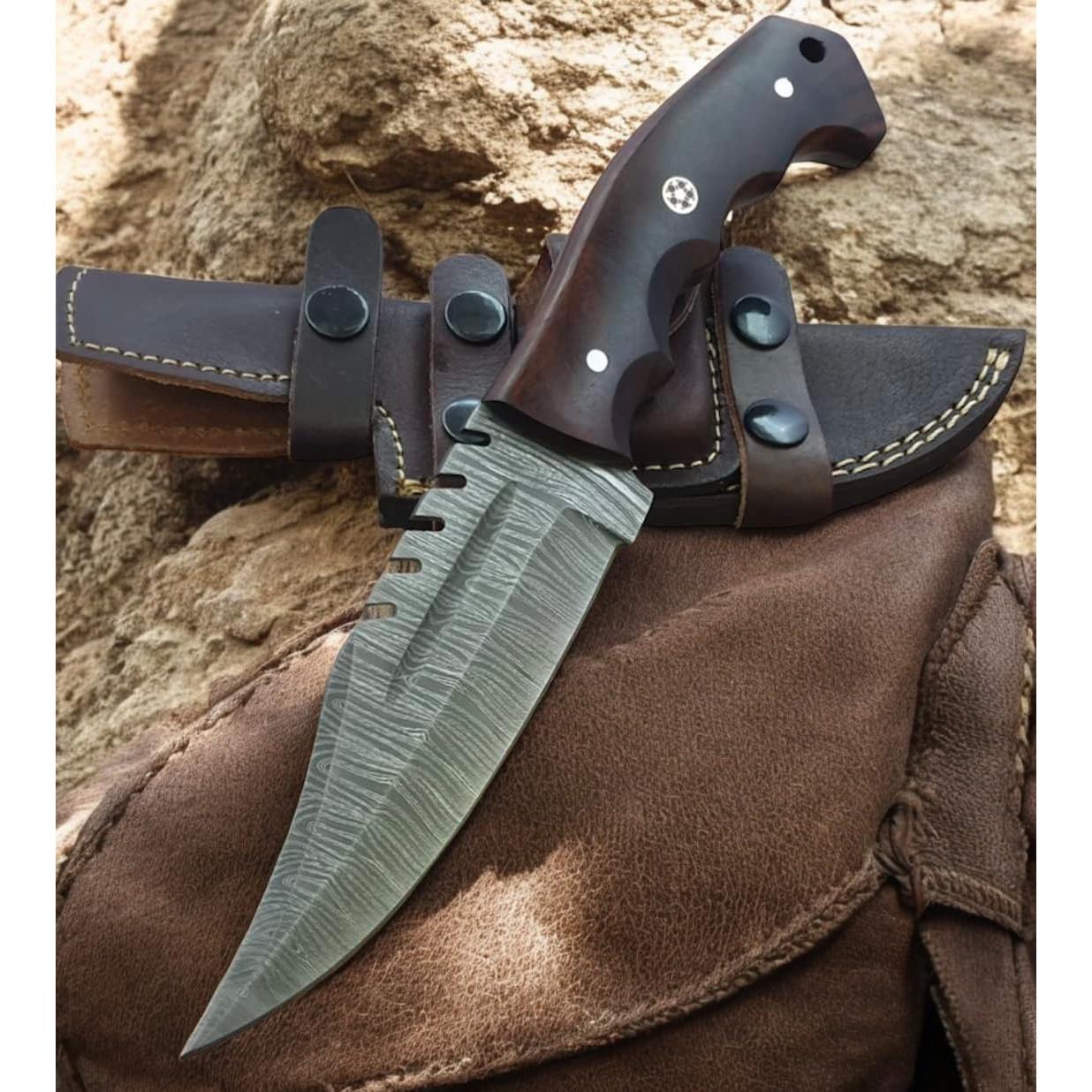 Cuchillo Táctico Poshland TR-042 Acero Damasco Mango Madera