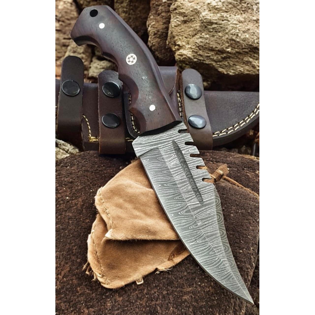 Cuchillo Táctico Poshland TR-042 Acero Damasco Mango Madera