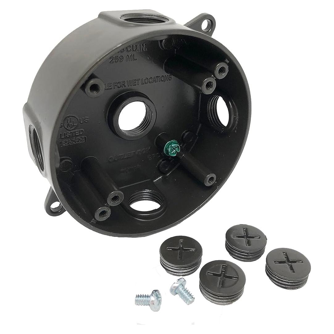 Caja de salida eléctrica redonda Sealproof bronce 5 agujeros 1.27 cm