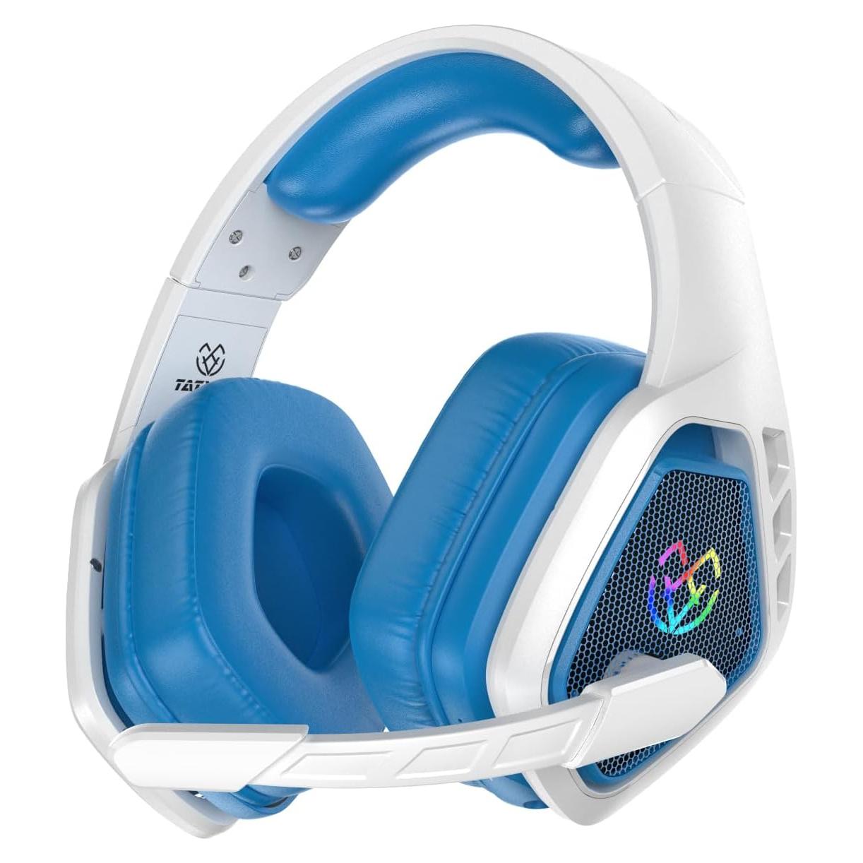 Wireless Gaming Headset for PC, Ps5, Ps4, 2.4 Ghz USB & Type-C Gaming Headphones with Microphone, 30H Battery Bluetooth Headphones for Switch, Laptop, Mobile, Mac (Blue White)