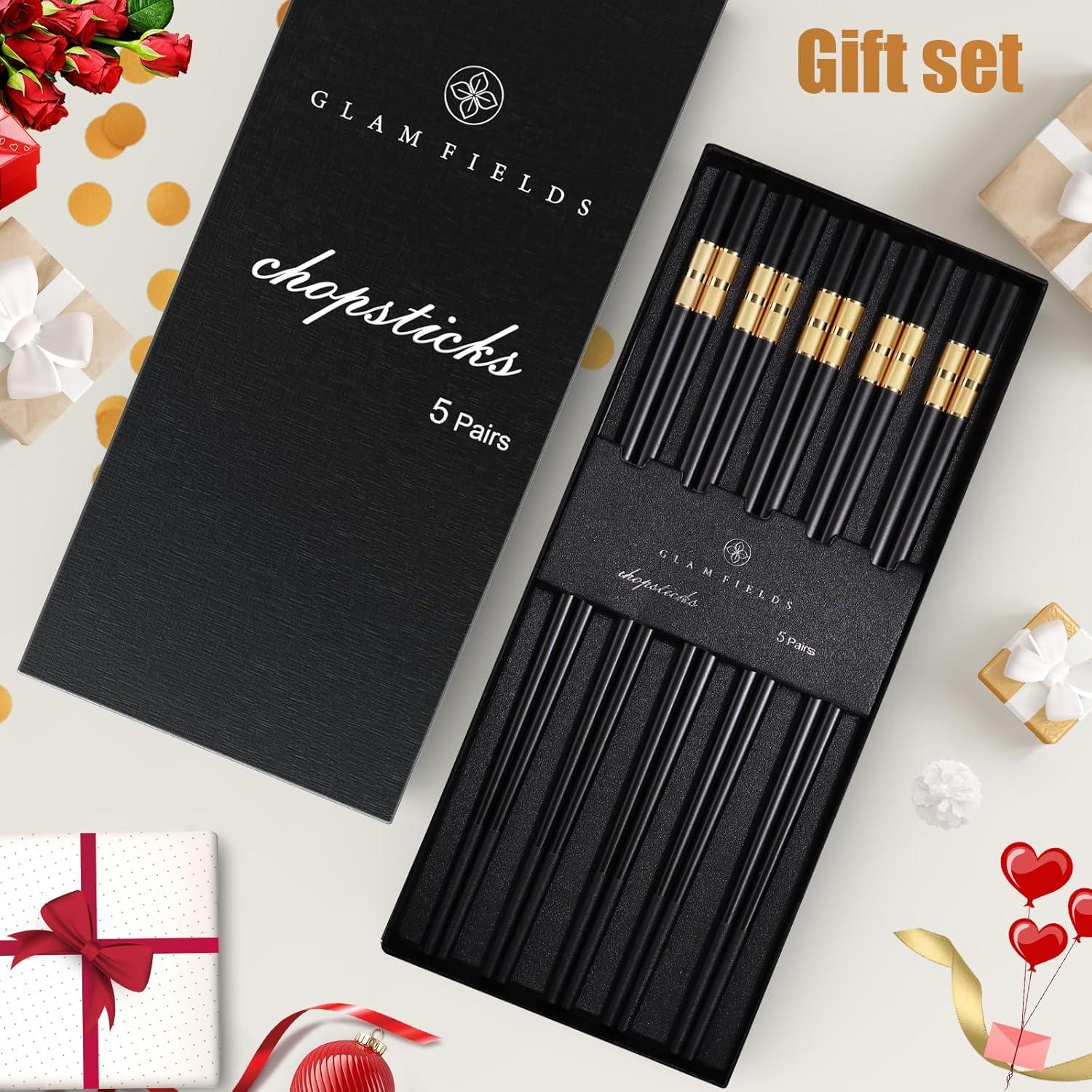 Palillos Reutilizables GLAMFIELDS 24.13 cm Antideslizantes Negro y Oro