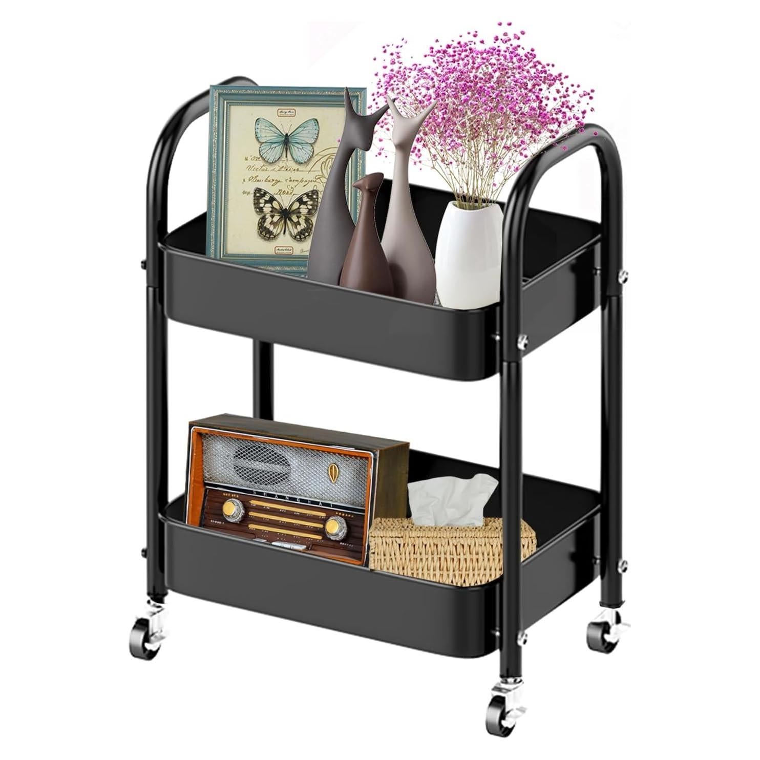 Carro de Almacenamiento Rodante Melody House 2 Niveles Negro