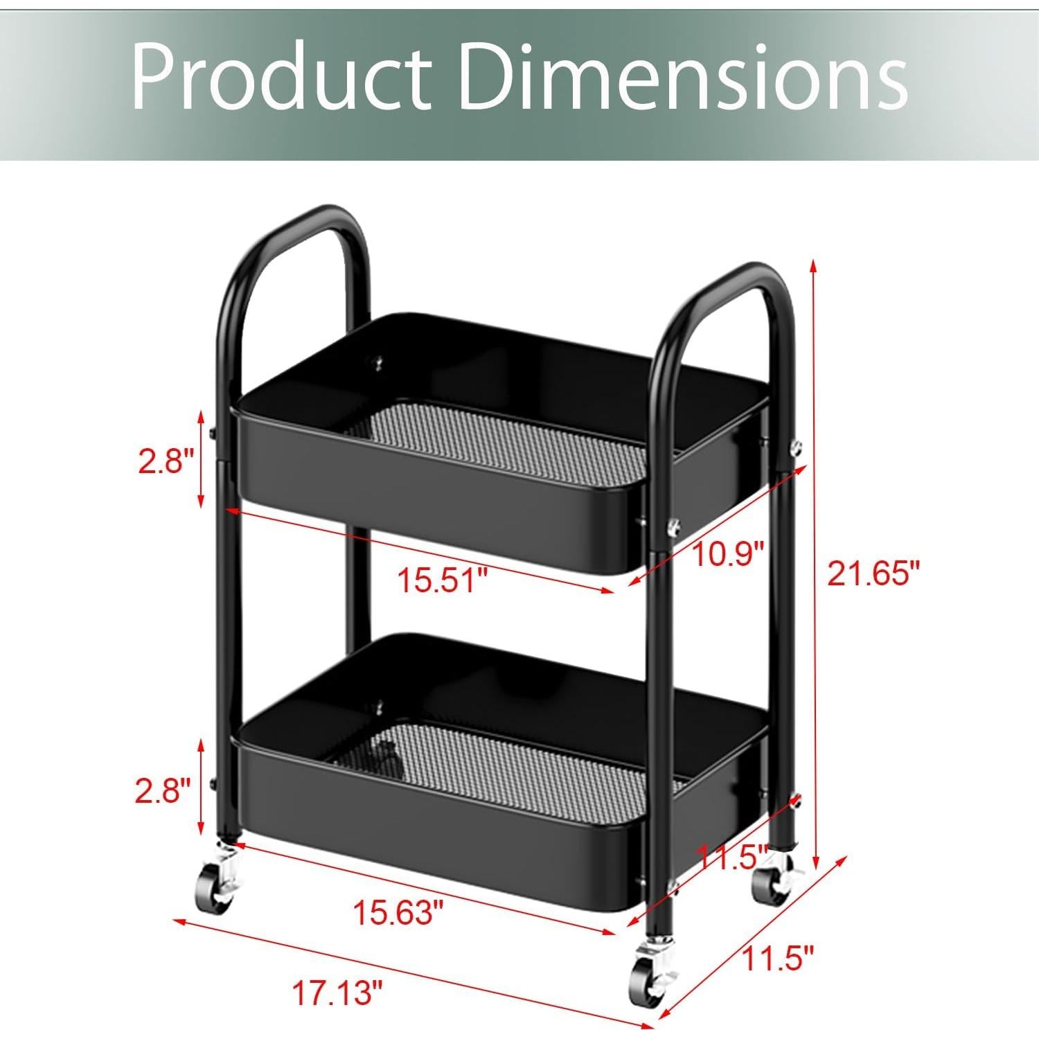 Carro de Almacenamiento Rodante Melody House 2 Niveles Negro