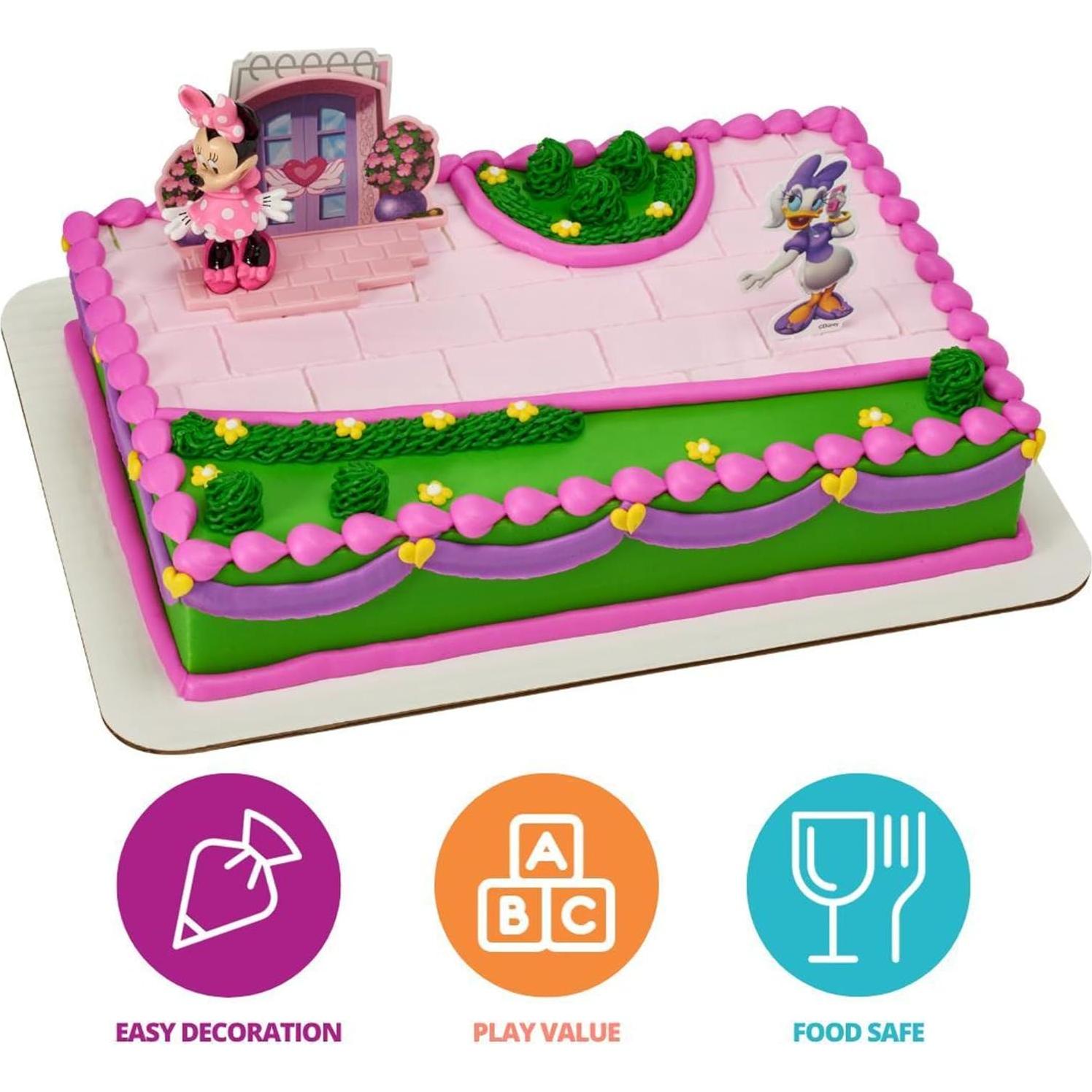 DecoSet® Disney Minnie Mouse Happy Helpers Cake Topper, 4-Piece Cake Decoration Set with Minnie Mouse And Daisy Duck