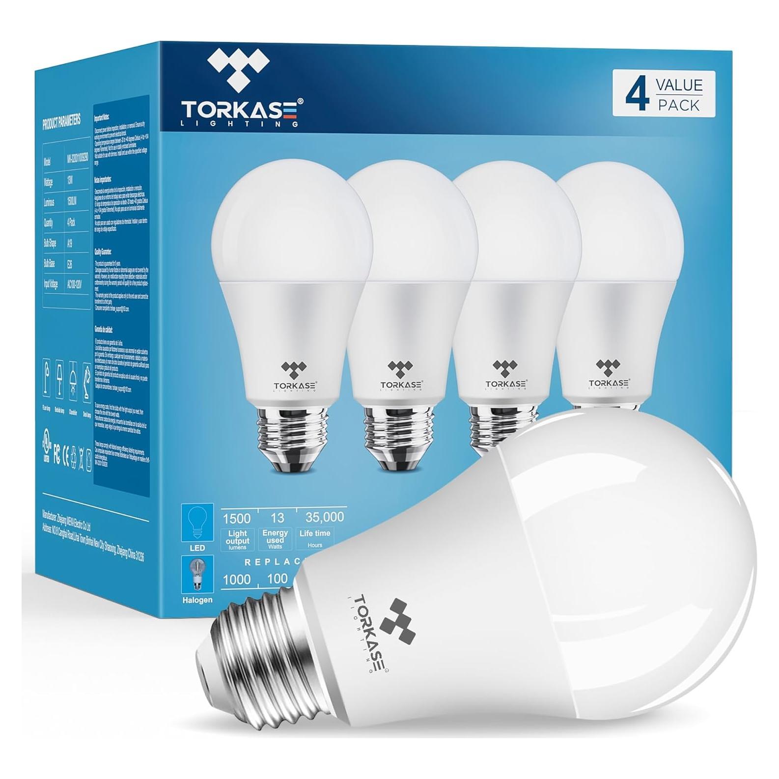 Bombillas LED Torkase A19 13W 1500 lúmenes 2700K paquete de 4