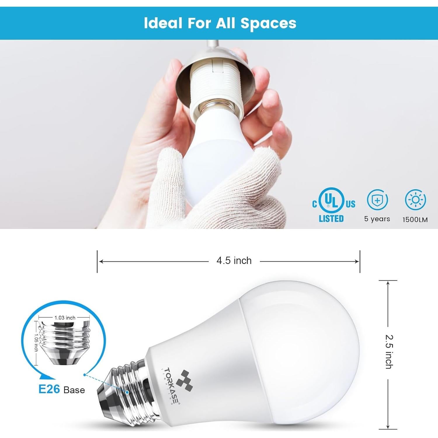 Bombillas LED Torkase A19 13W 1500 lúmenes 2700K paquete de 4