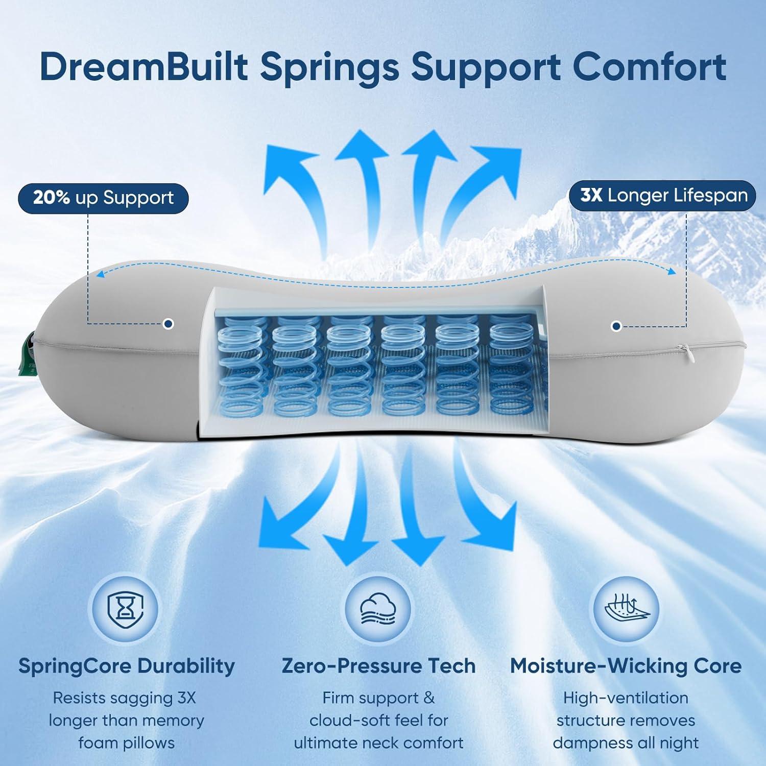 Elegear Deep Sleep Cooling Neck Pillow, Cervical Neck Support Pillow for Pain Relief with Zero-Pressure Tech & Built-in Springs Design, Ergonomic Contour Memory Foam Pillows for Back&Side Sleepers - M